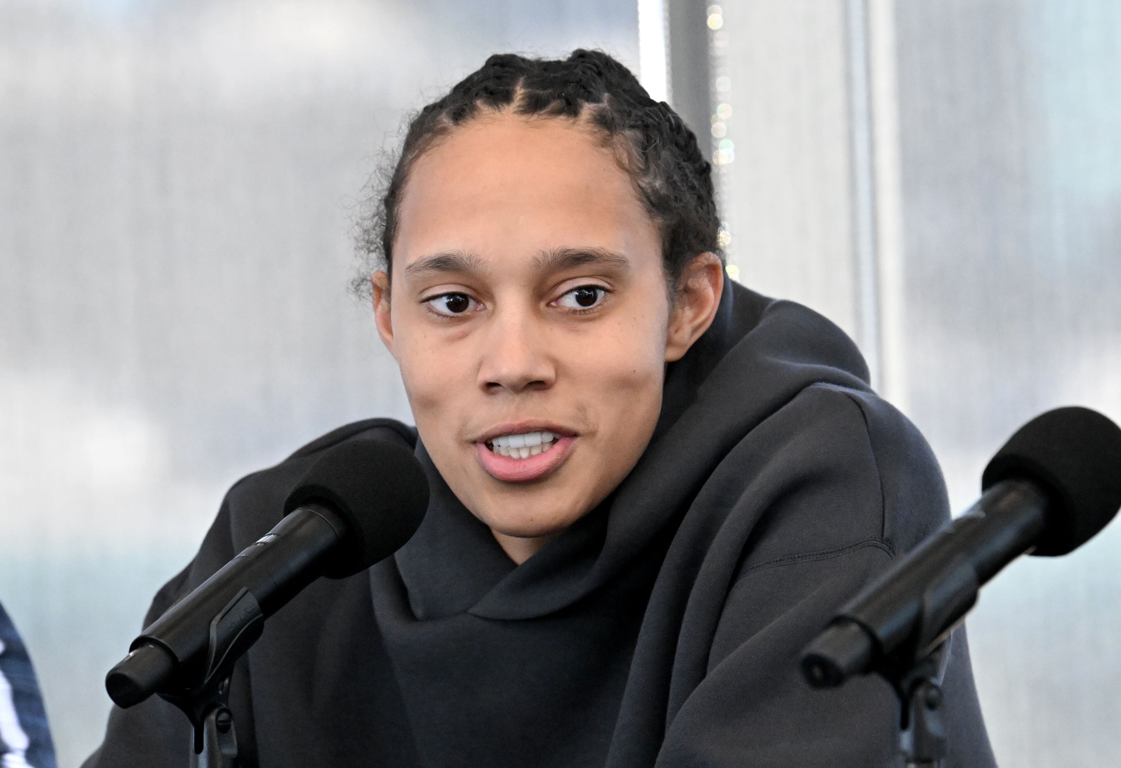 Atlanta Dream’s Brittney Griner answers questions. (Hyosub Shin / AJC)
