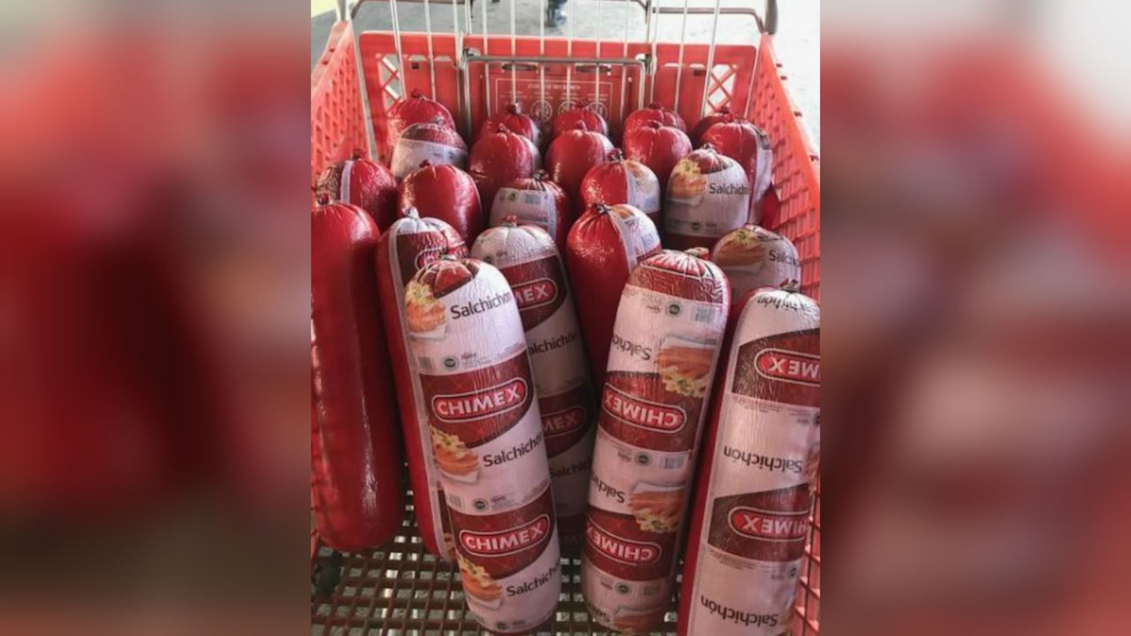 Border Patrol displays the rolls of seized Mexican bologna.