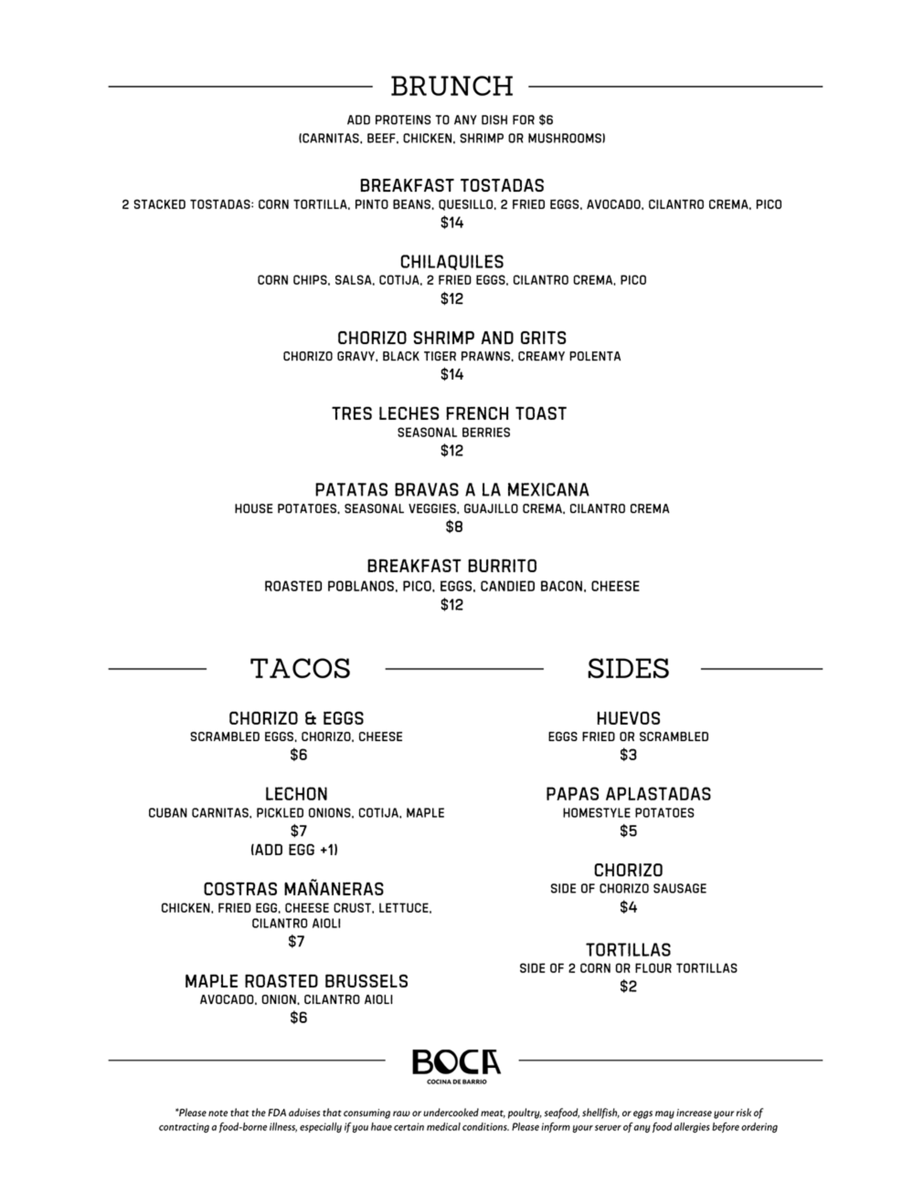 Boca menu
