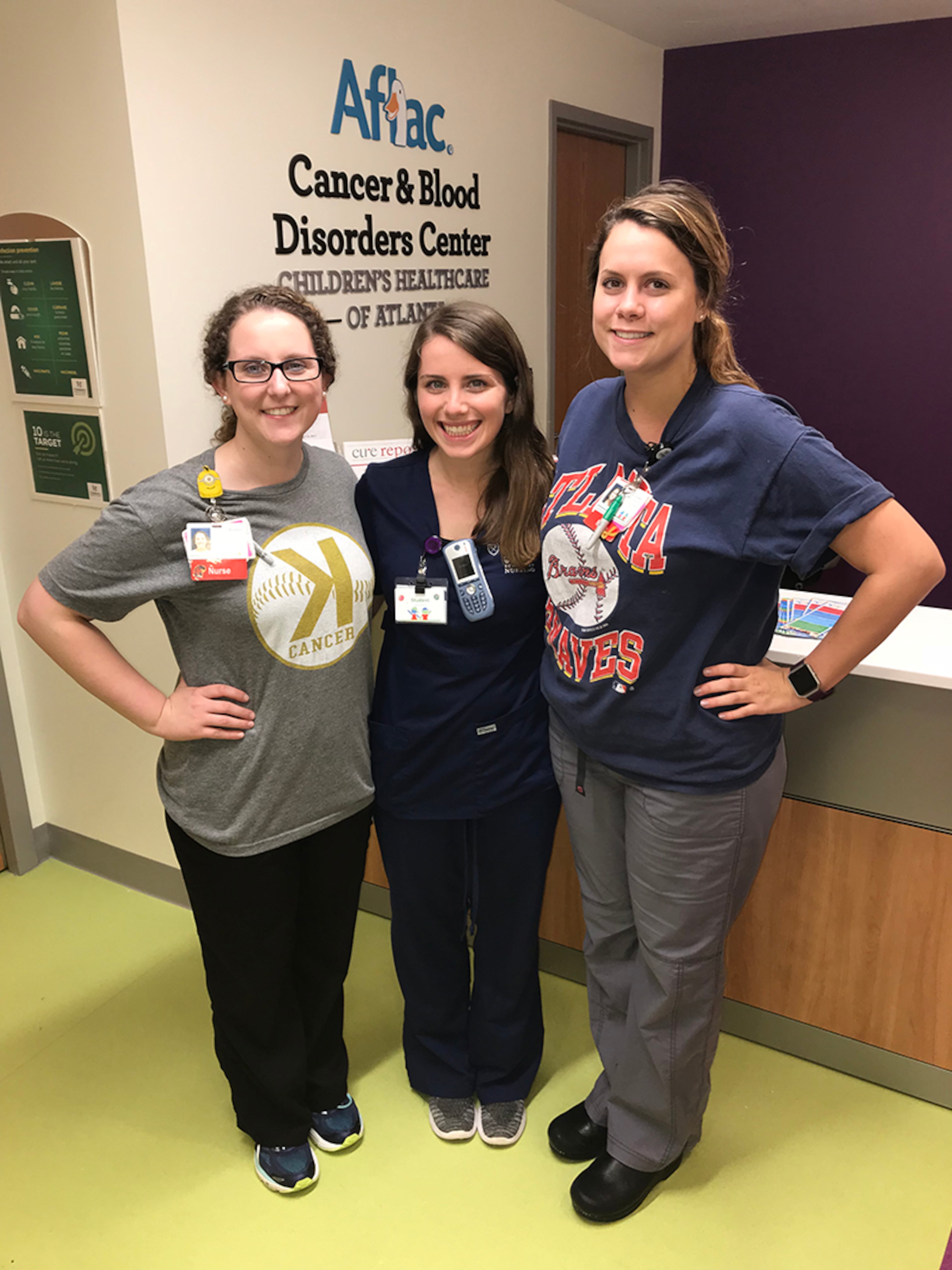 Bridget Sandy (left) has been working at the Aflac Cancer and Blood Disorders Center at Children's Healthcare of Atlanta for five years. It's the same unit where she was treated as a child.
Photo courtesy of Bridget Sandy