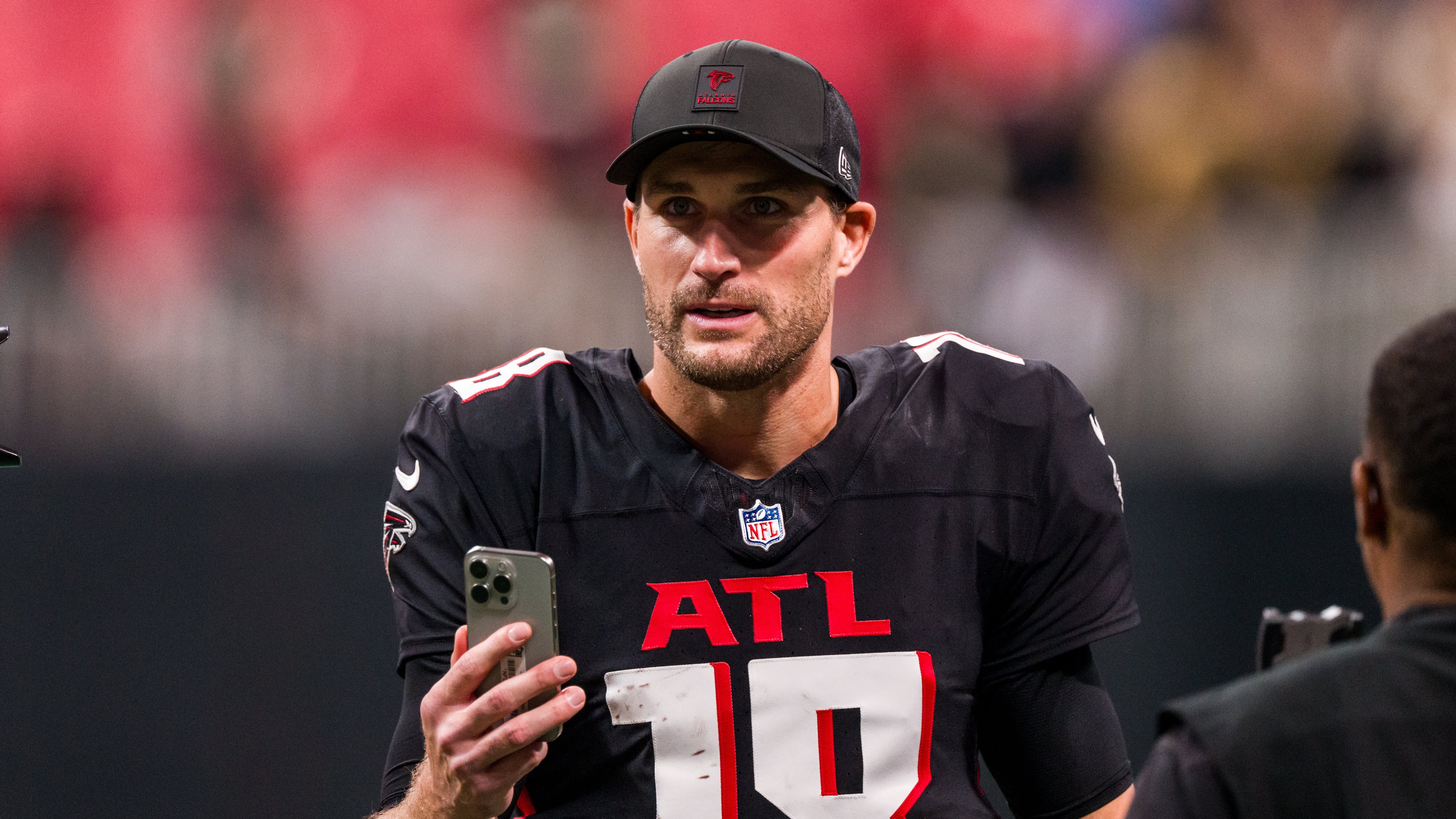 FILE - Atlanta Falcons quarterback Kirk Cousins (18) walks off the field after an NFL football game against the New Orleans Saints, Sunday, Jan. 4, 2026, in Atlanta. (AP Photo/Danny Karnik, File)