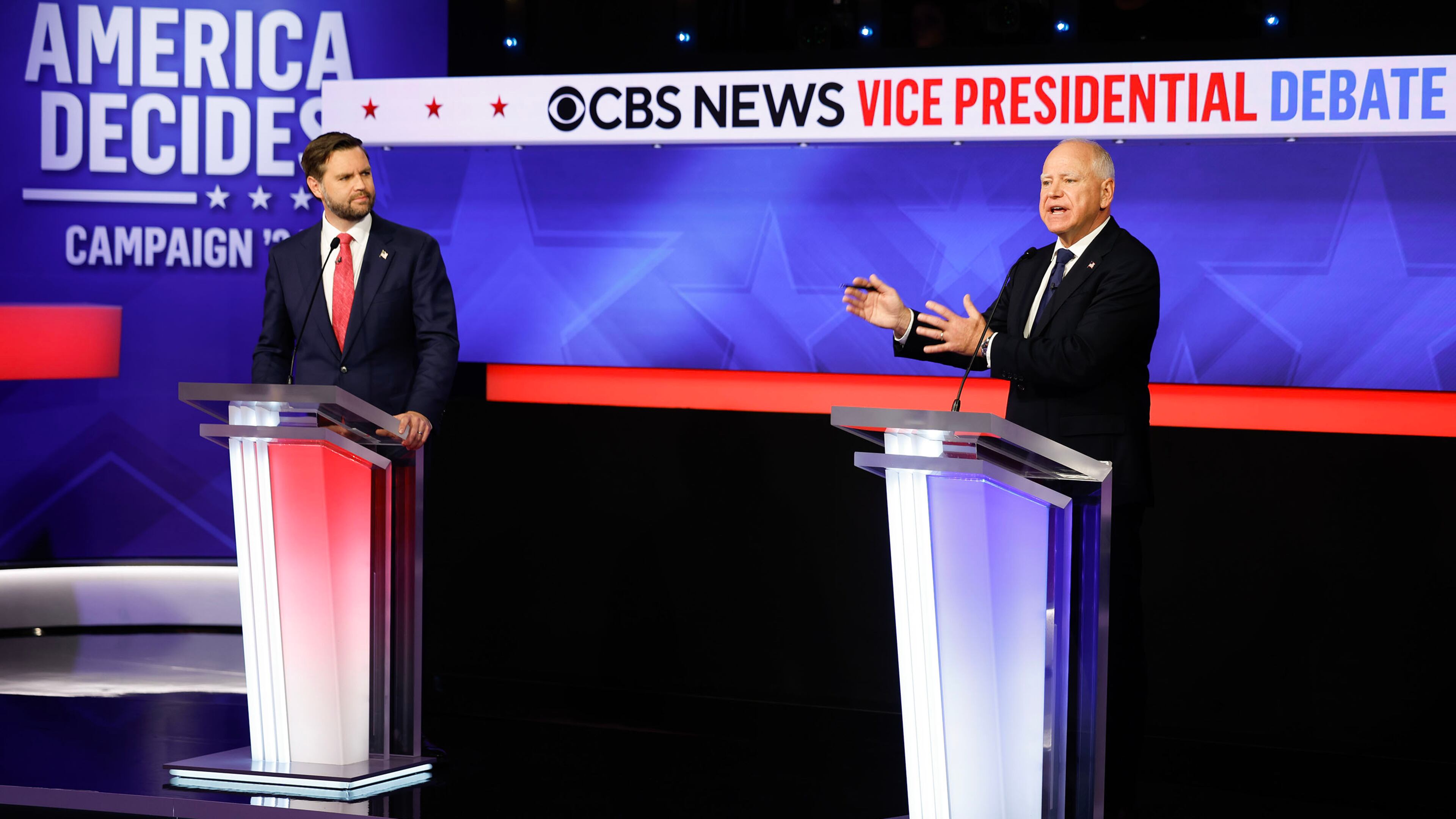 Republican U.S. Sen. JD Vance of Ohio (left) and Democratic vice presidential candidate Minnesota Gov. Tim Walz debated in New York on Tuesday.