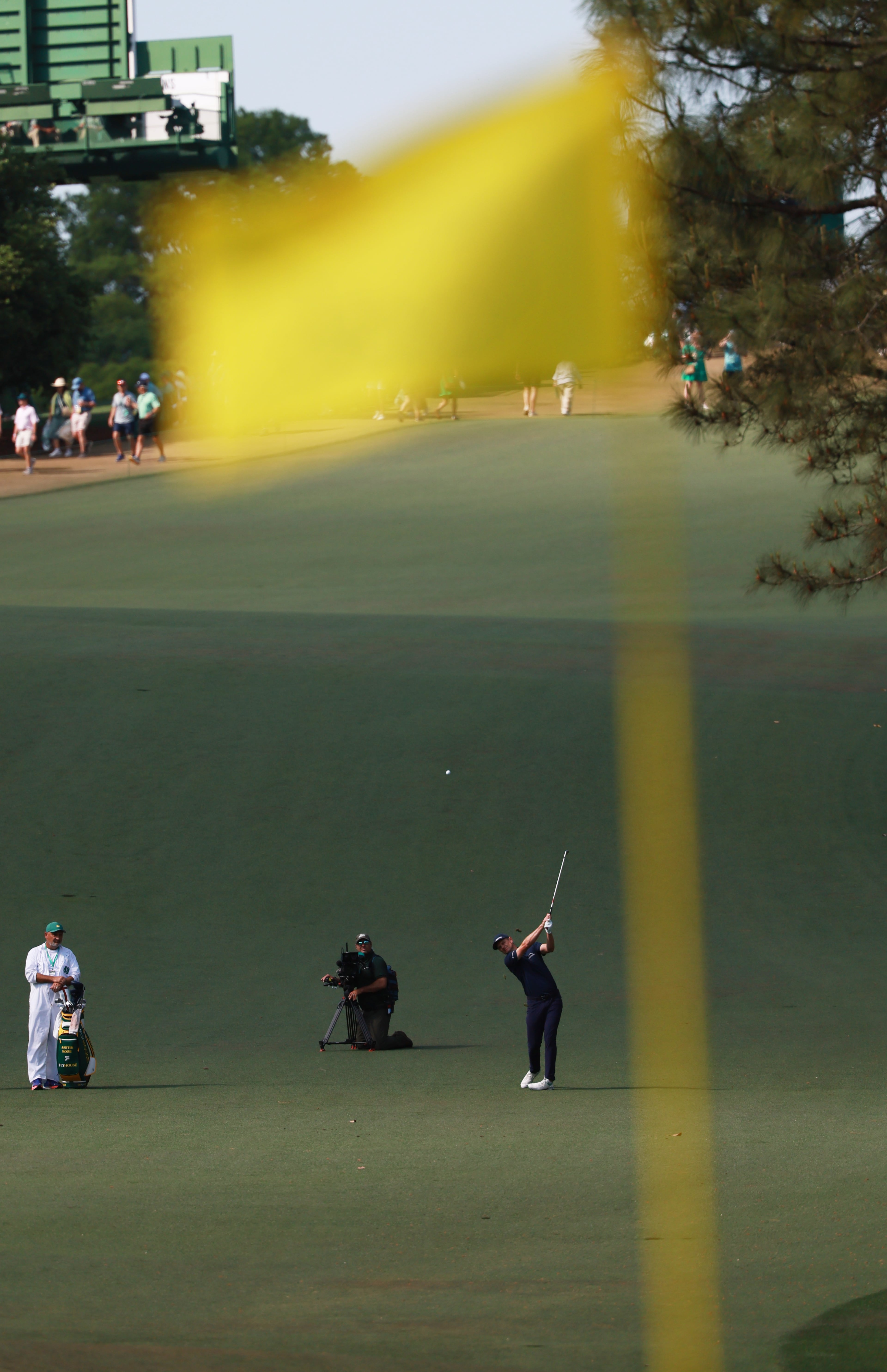 Justin Rose hits to the green from the 10th fairway during final round of the Masters, at Augusta National Golf Club, Sunday, April 12, 2026, in Augusta, GA (Jason Getz/AJC)