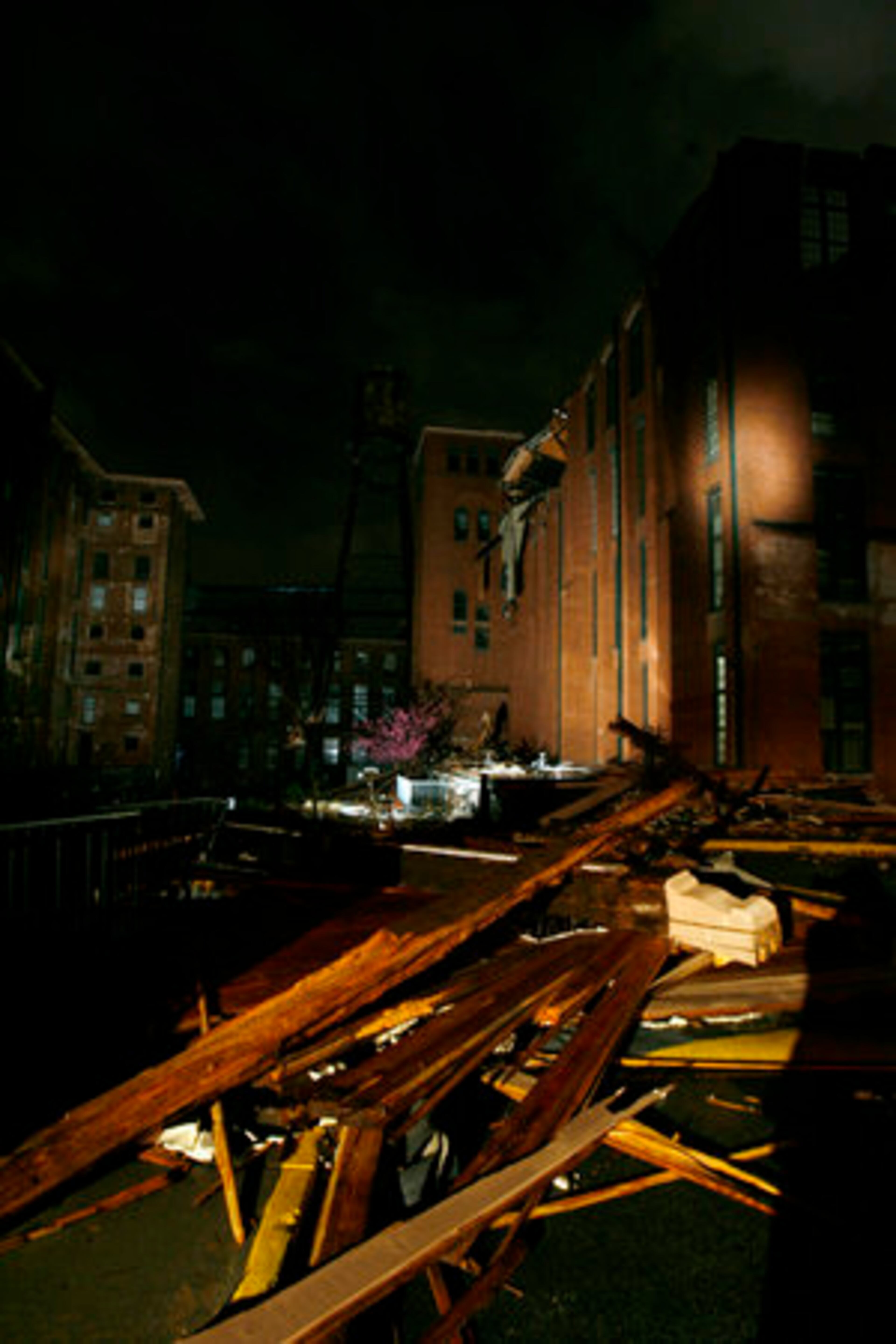 Friday: The Fulton Cotton Mill lofts in the Cabbagetown neighborhood of Atlanta show heavy damage shortly after the storm rolled through. The Cabbagetown area was particularly hard-hit.