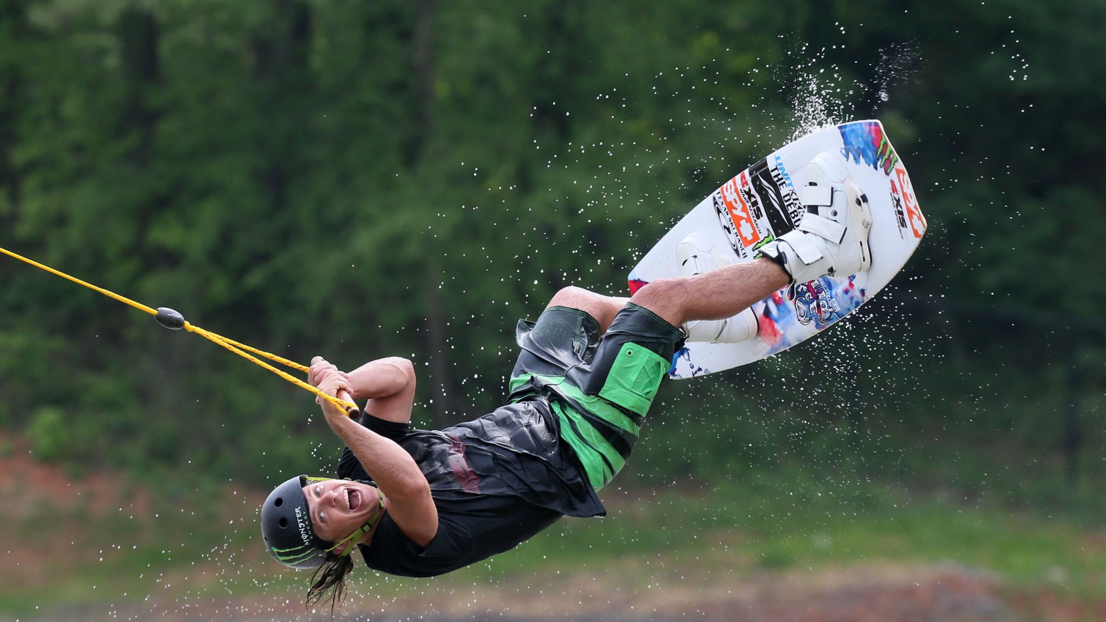 Terminus Wake Park, the first part of the sports complex to open, held a Liquid Force Free for all Monday with free riding, demo boards, food, and instruction. Here, wakeboard team member Tom Fooshee tries out one of the jumps. BOB ANDRES / BANDRES@AJC.COM