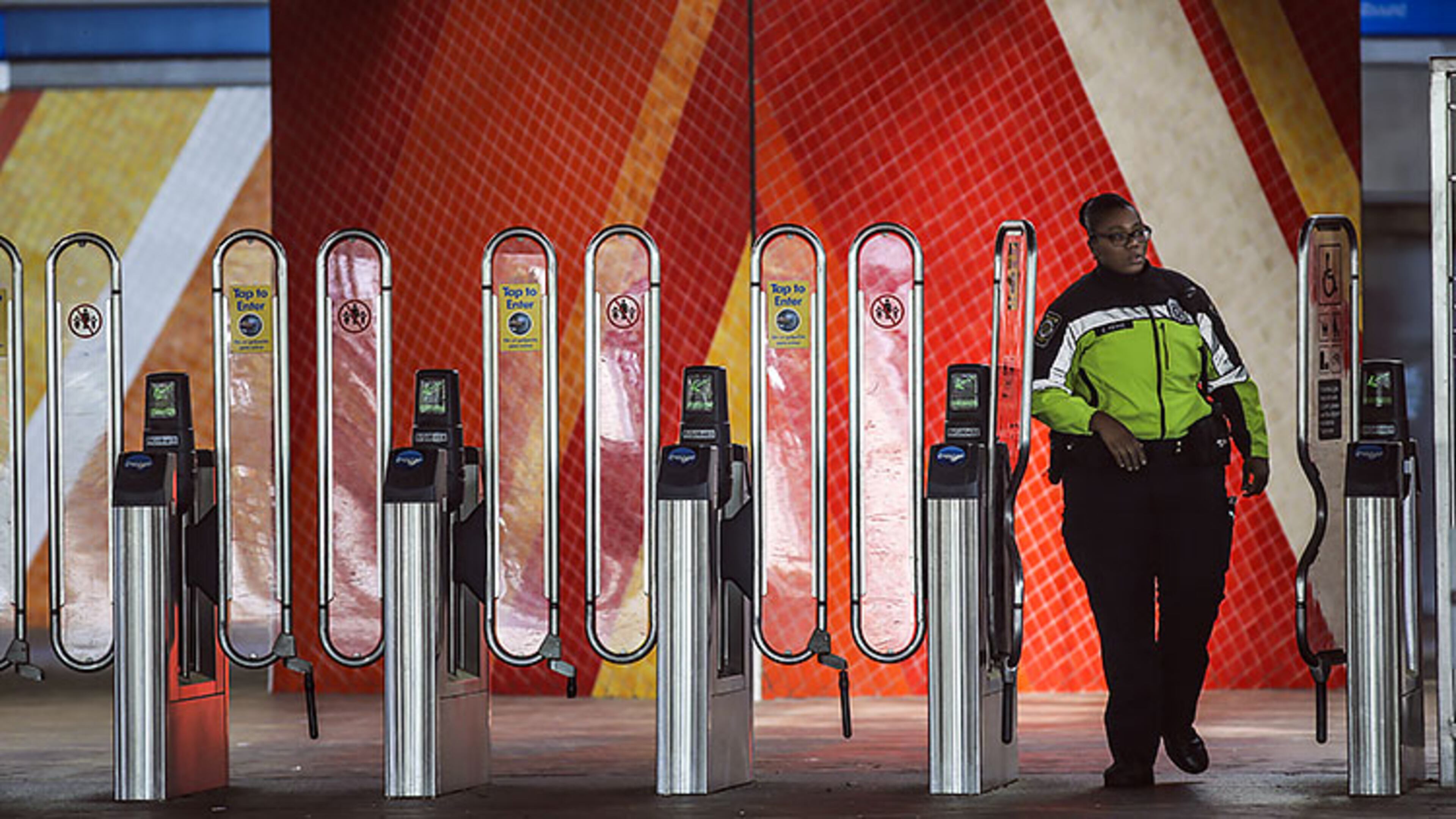 Atlanta: MARTA police patrol the gates at the West Lake MARTA station Friday, April 14, 2017.