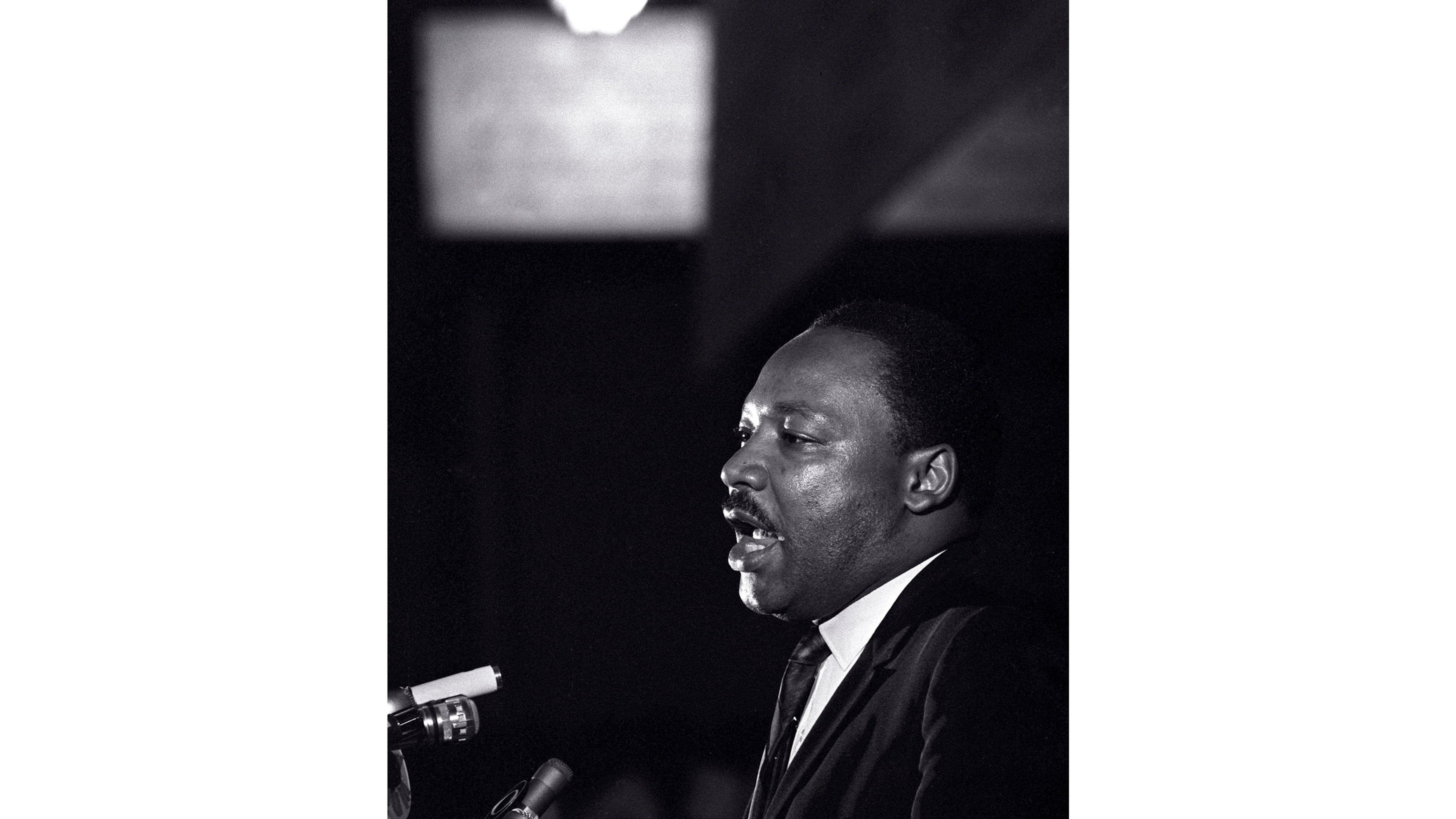 FILE - Dr. Martin Luther King Jr. makes his last public appearance at the Mason Temple in Memphis, Tenn., on April 3, 1968. (AP Photo/Charles Kelly, File)