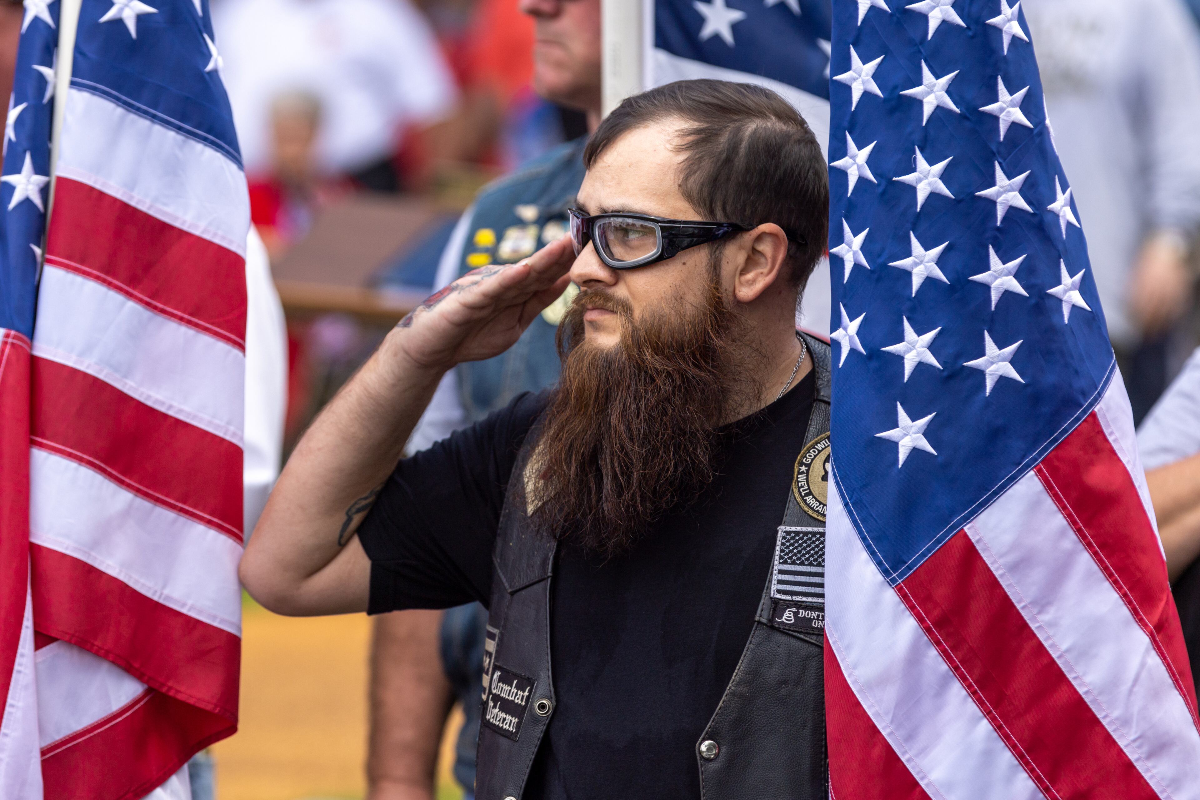 People pay respects to Medal of Honor recipient Luther Story, who was reintered with military honors at Andersonville National Cemetery on Memorial Day, Monday, May 29, 2023. The Korean War hero was initially unidentified and buried as an unknown soldier at the National Memorial Cemetery of the Pacific in Honolulu. (Arvin Temkar / arvin.temkar@ajc.com)