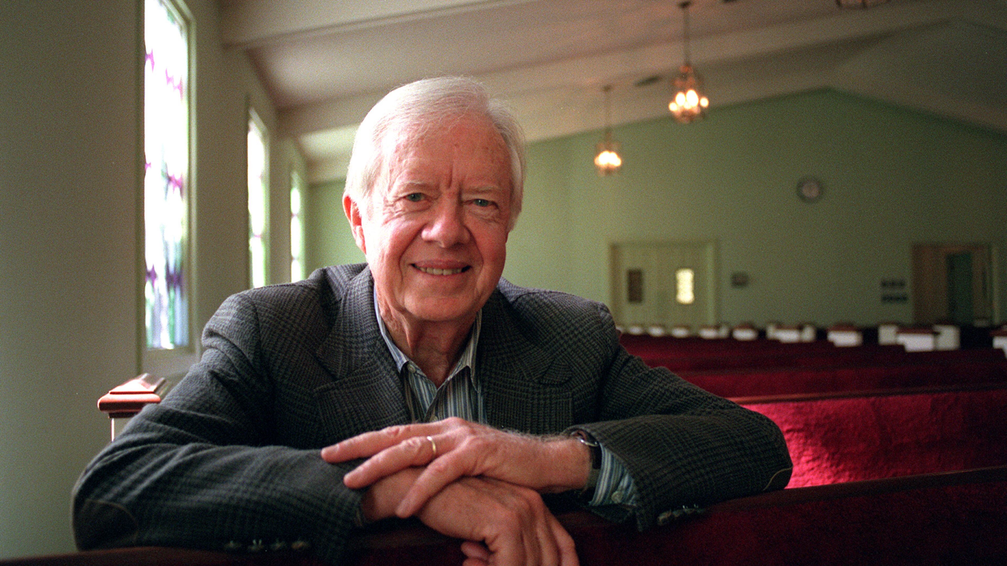 961103 - PLAINS, GA -- Former President Jimmy Carter at Maranatha Baptist Church in Plains, GA. Carter has written a new book, 'Living Faith'. (WILLIAM BERRY/AJC staff)