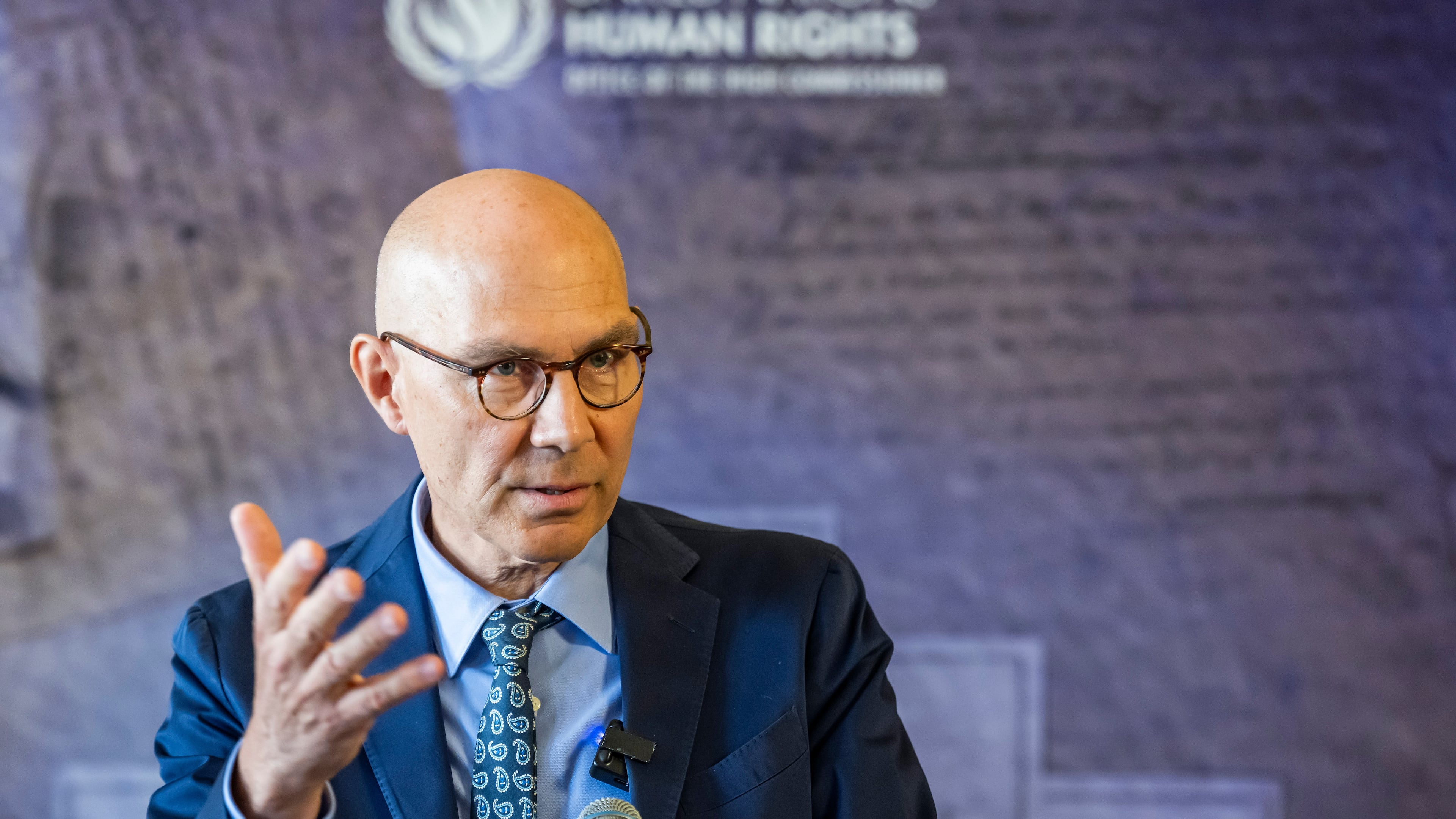 UN High Commissioner for Human Rights Volker Turk speaks to the media, at the Office of the United Nations High Commissioner for Human Rights (OHCHR) Palais Wilson, in Geneva, Switzerland, Wednesday, June 10, 2026. (Martial Trezzini/Keystone via AP)