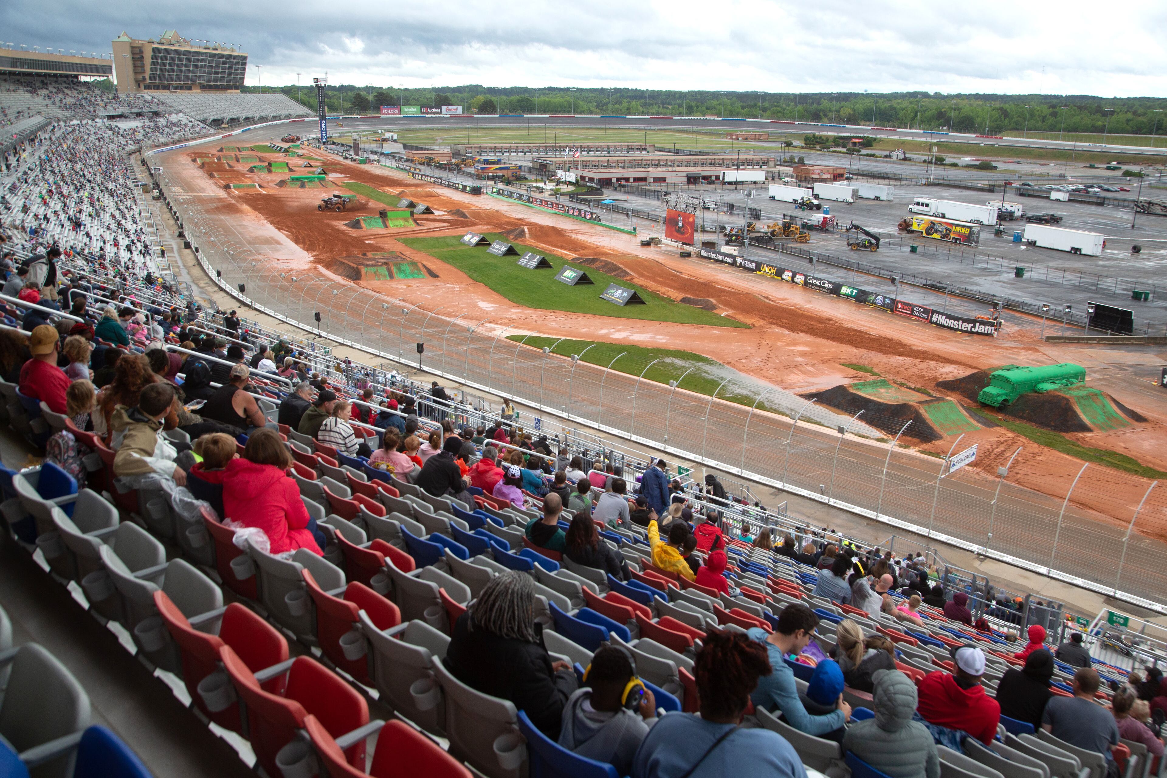 People watch the trucks during Monster Jam at Atlanta Motor Speedway on Saturday, April 24, 2021. (Photo: Steve Schaefer for The Atlanta Journal-Constitution)