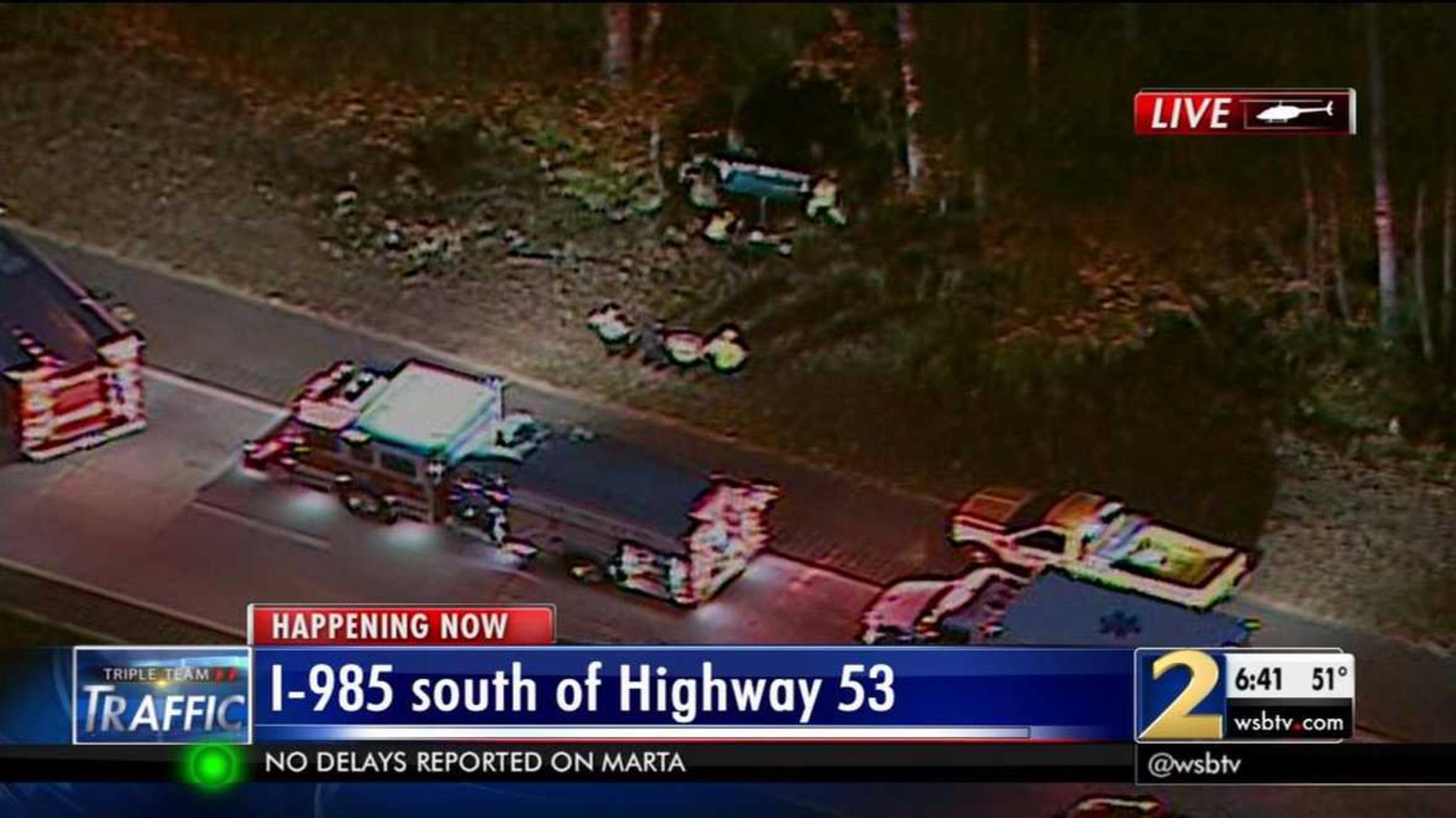 A crash on I-985 led to delays more than an hour long Monday in Hall County. (Credit: Channel 2 Action News)
