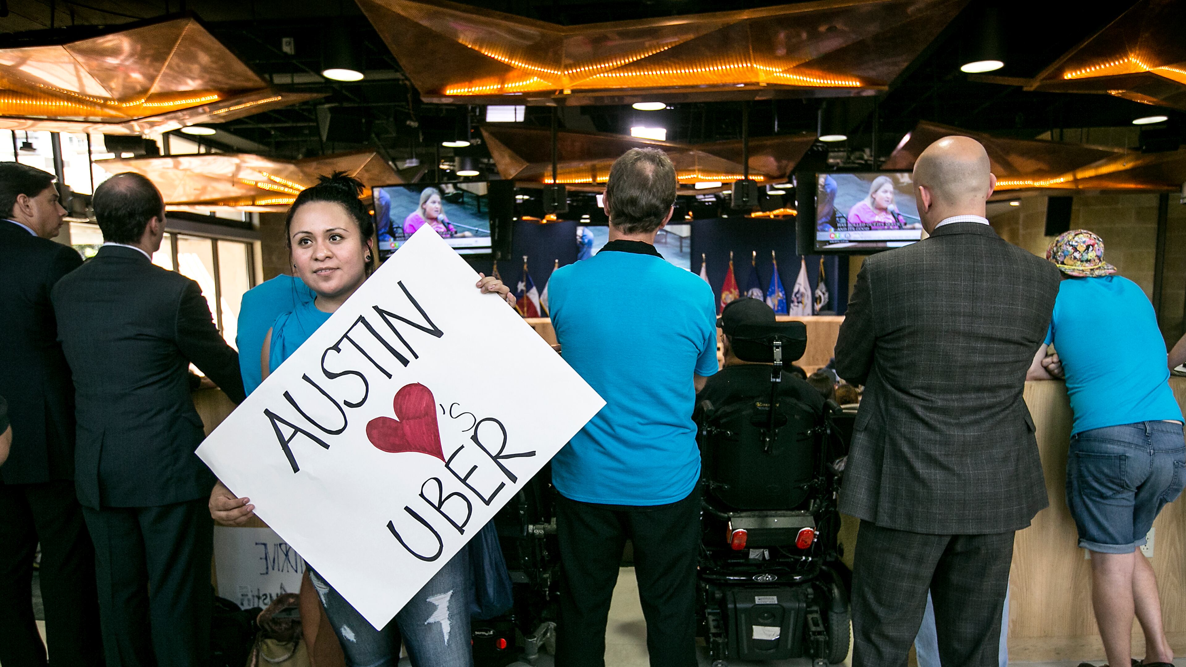 USE THIS PHOTO Austin City Council's Mobility Committee held a hearing on Transportation Network Company regulation (Uber and Lyft), on Wednesday, September 2, 2015. Drivers and other employees of those companies, attended the meeting to show their support, including Adrianna Garcia, a driver for Uber. LAURA SKELDING / AMERICAN-STATESMAN