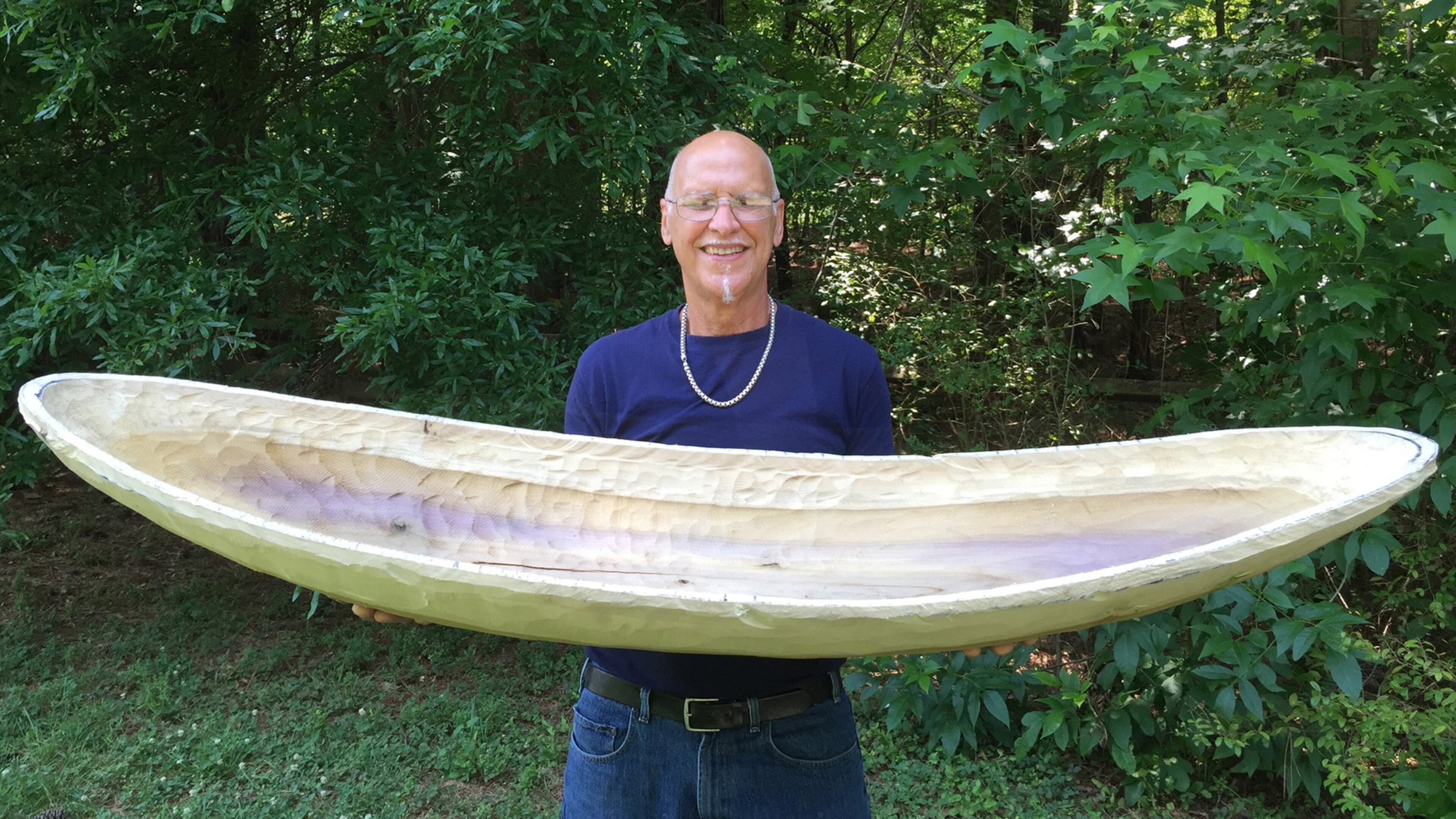 Jack Anderson carves large wood bowls, like this 5-footer, to reveal the beauty of the wood that is already there. The Marietta woodcarver was inspired by the work of the late Ed Moulthrop, a nationally known Georgia wood bowl turner. CONTRIBUTED BY JACK ANDERSON