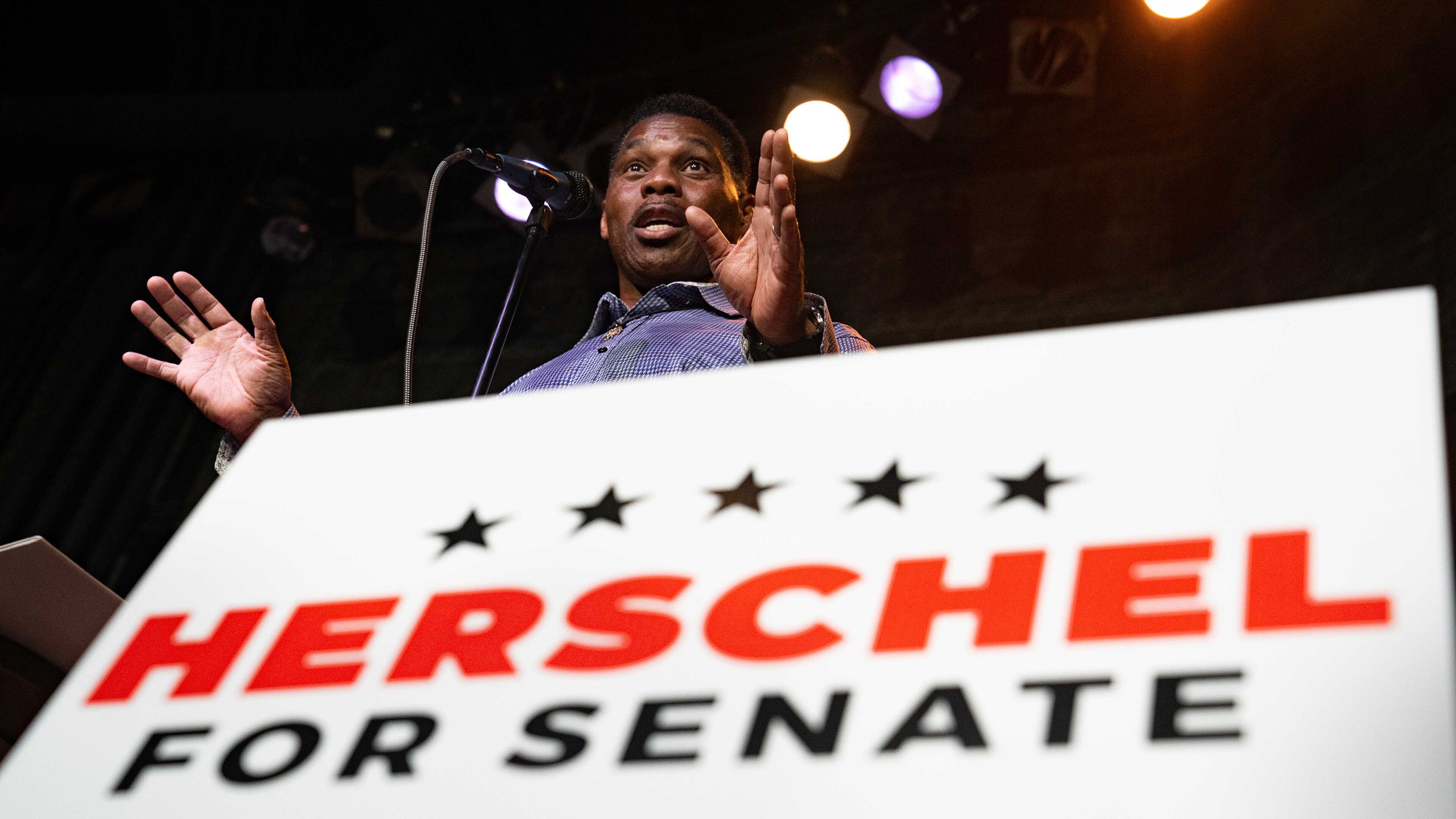 Heisman Trophy winner and Republican U.S. Senate candidate Herschel Walker speaks at a rally on May 23, 2022, in Athens, Georgia. (Megan Varner/Getty Images/TNS)