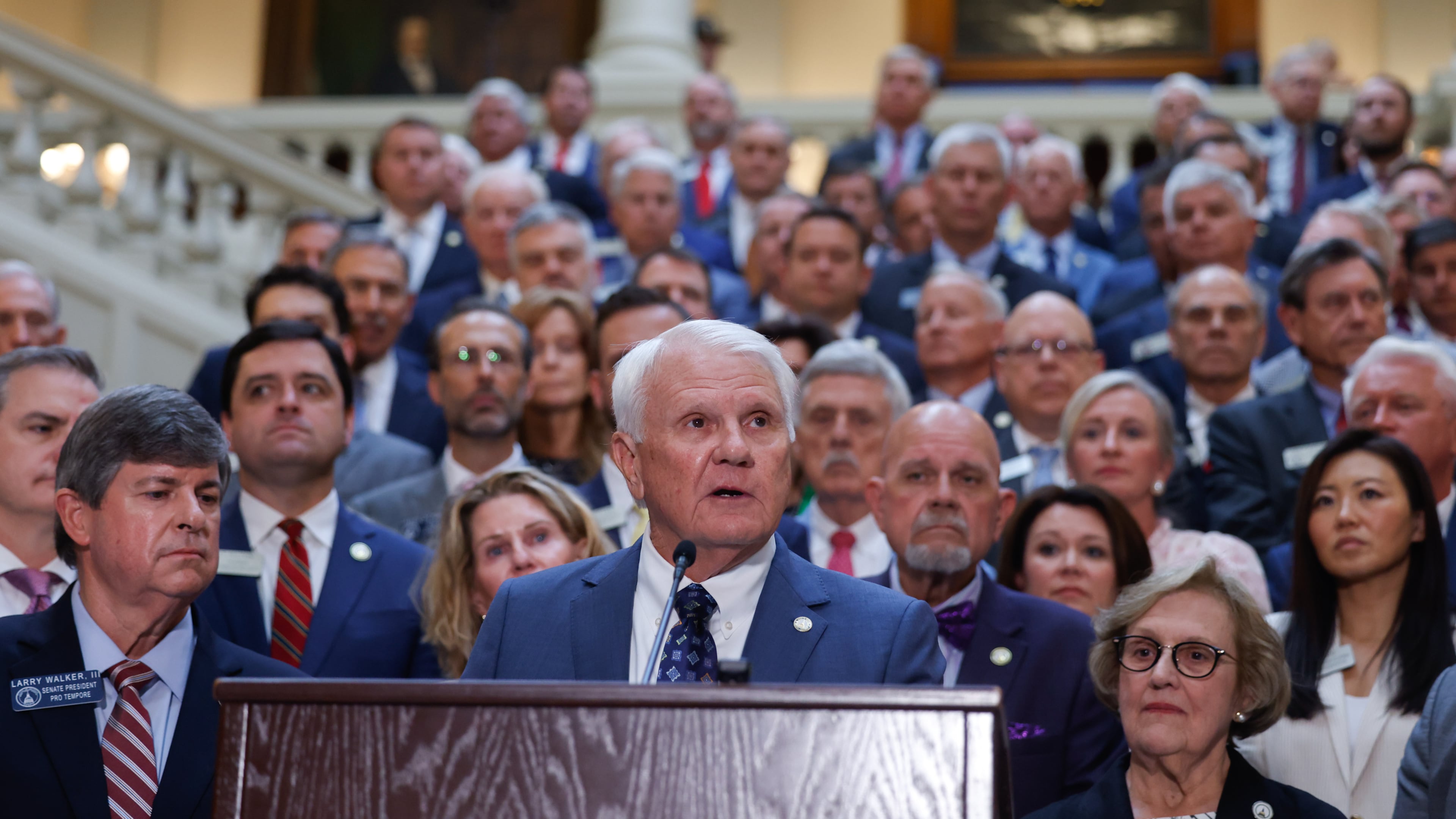 House Speaker Jon Burns speaks at the state Capitol in Atlanta on Wednesday, June 17, 2026. Burns has made property tax relief a top priority this year. (Arvin Temkar/AJC)