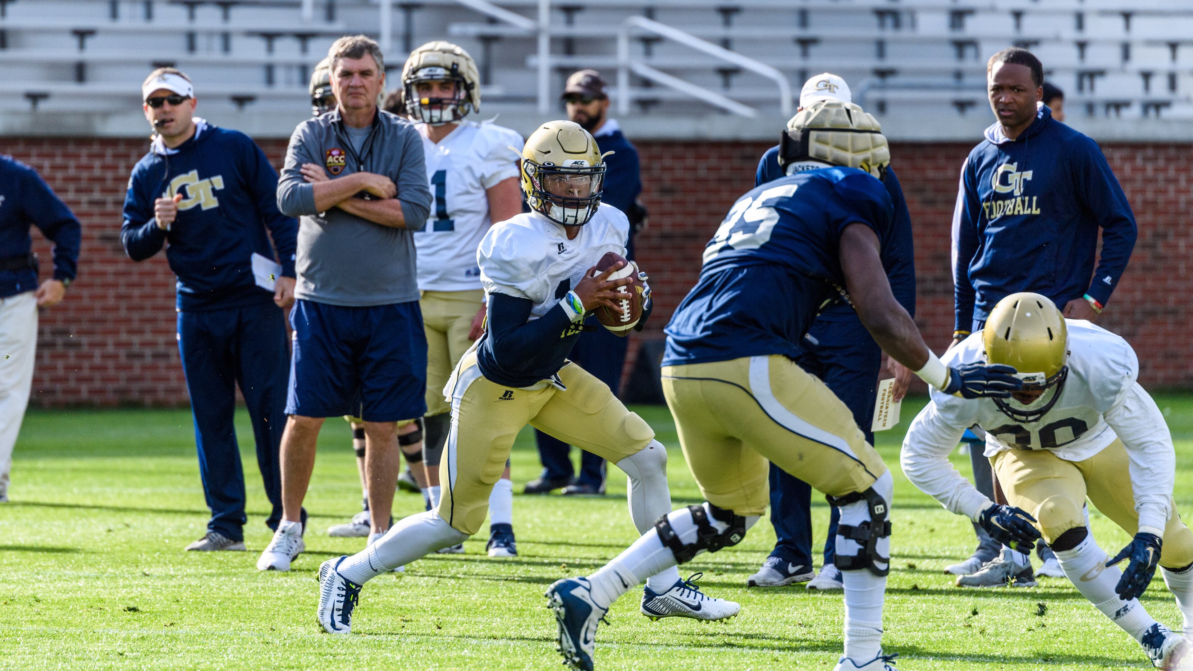 Georgia Tech quarterback TaQuon Marshall has taken over the No. 1 quarterback spot with Matthew Jordan out for the remainder of the spring. (Danny Karnik/GTAA)