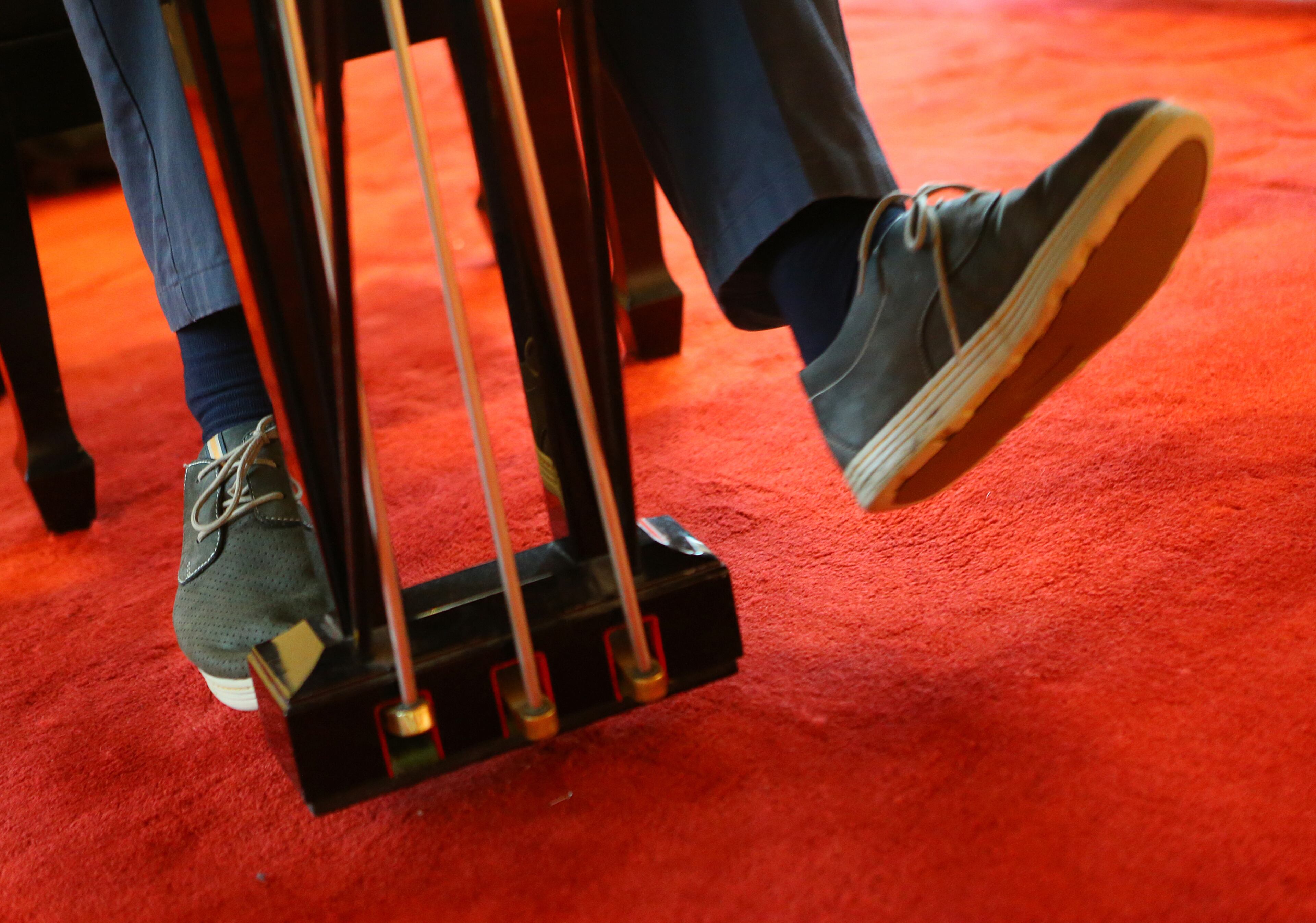 Atlanta singer/songwriter Bruce Gilbert, who struggles to continue to perform as his Parkinson's worsens, plays in the lobby of the Winship Cancer Institute in Atlanta on Tuesday, Oct. 14, 2014. Winship helped save Gilbert's wife from cancer, so he plays the piano in the lobby as a thank you to the center. CURTIS COMPTON / CCOMPTON@AJC.COM