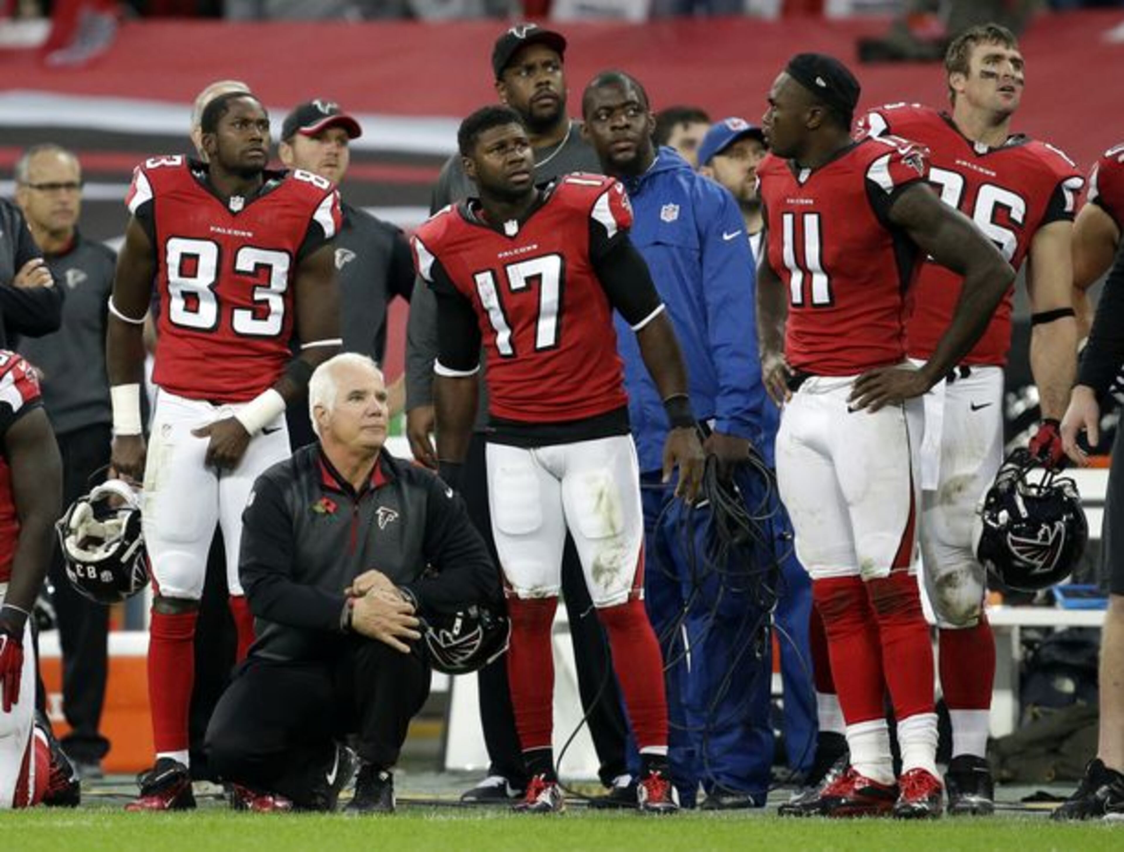The winning kick sails home, and Julio Jones is not amused. (Matt Dunham/AP photo)