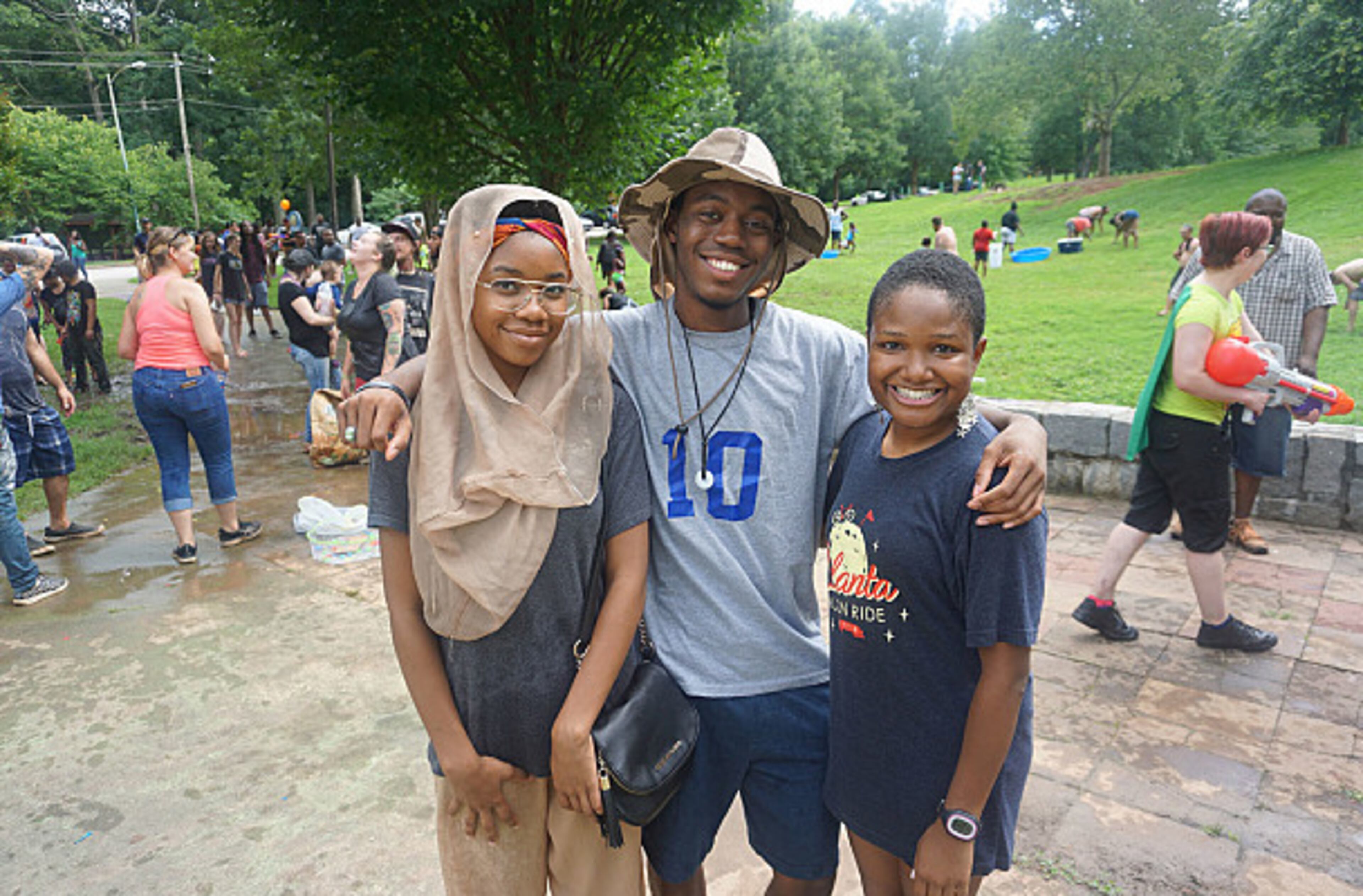 Qiyamah Saleem, Daniel Green and Juanita Barr were all smiles after the water ballon fight.