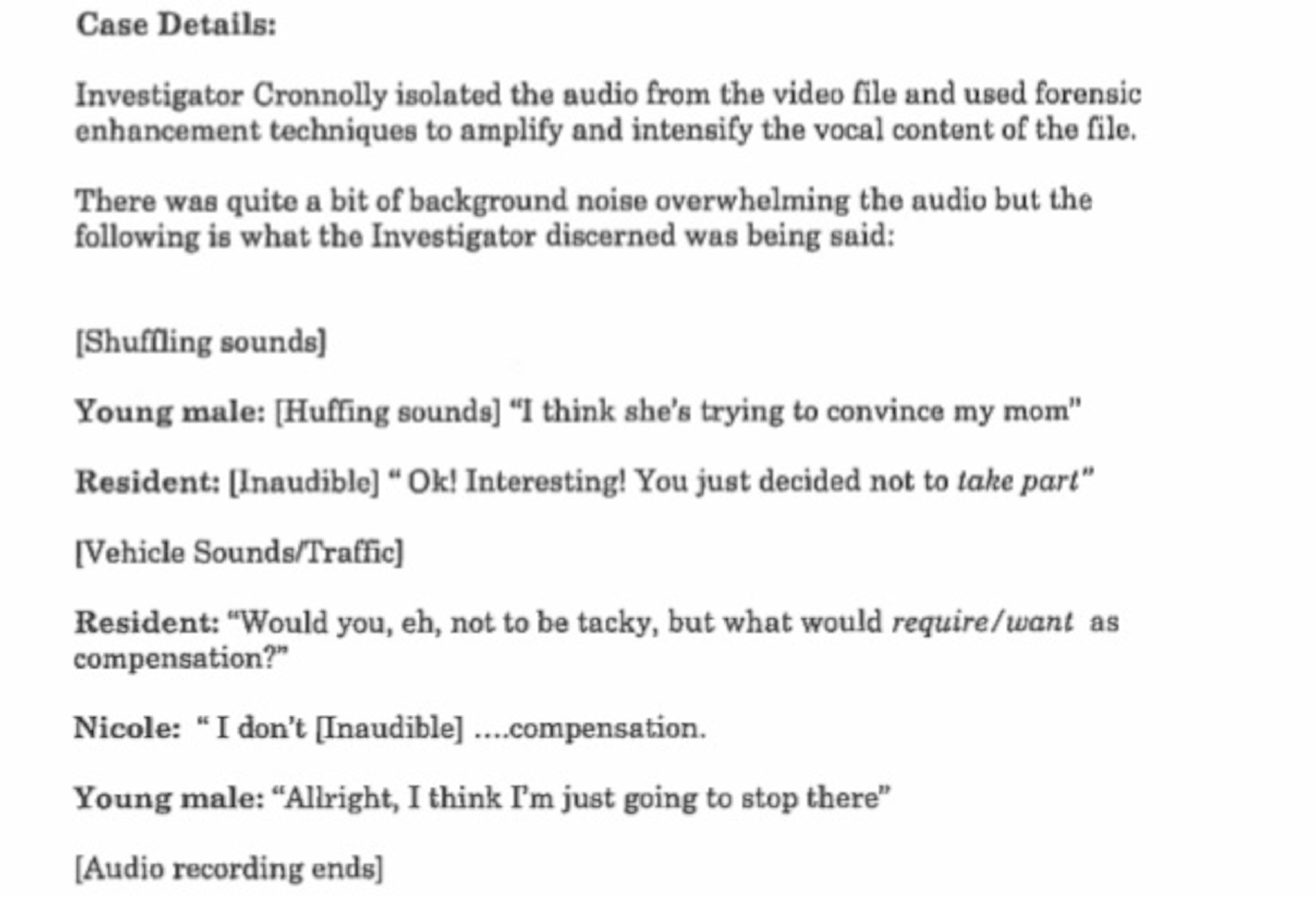 Charlie Stadtlander provided the Atlanta Board of Education’s ethics commission with this partial transcript of an alleged conversation between his campaign manager, Nicole Phillips, and his opponent, Cynthia Briscoe Brown. The transcript was prepared by a private investigator and submitted by Stadtlander as evidence in his ethics complaint against Briscoe Brown.