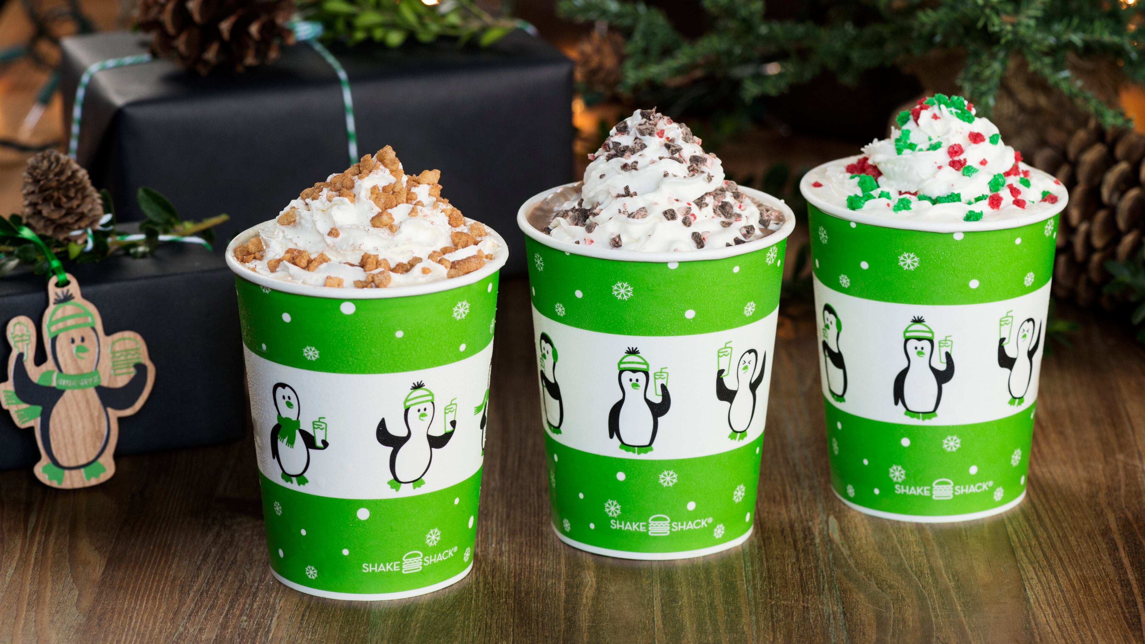 Holiday-themed shakes from Shake Shack. Photo by Evan Sung.