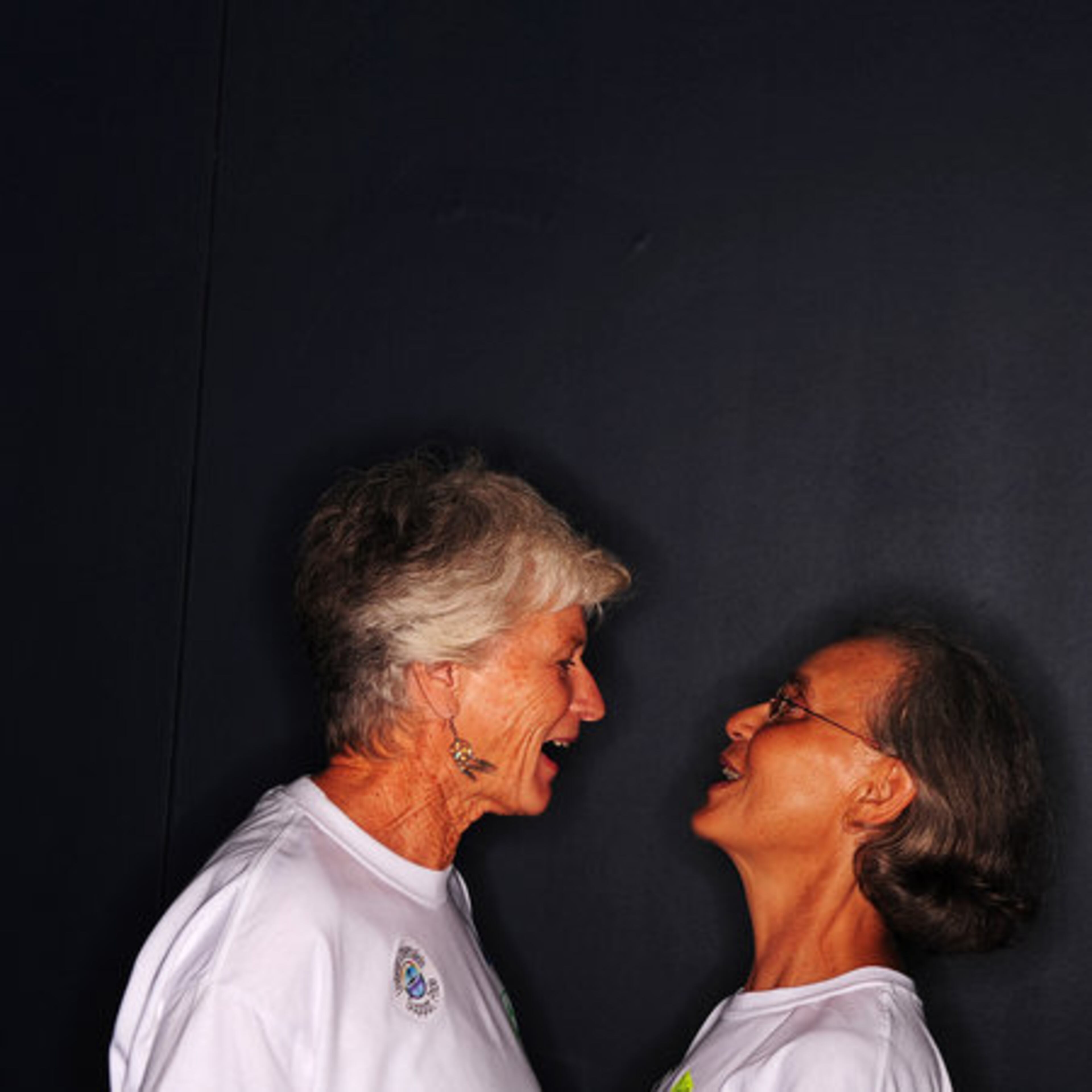 Mamie Hilliard and Susan Culler (right), members of the Unitarian Universalist Congregations of Georgia, share a moment. Hilliard and Culler have had marriages and led separate lives for 40 years, and have been together for two years ever since meeting one another. Hilliard has children and grandchildren and Culler has a son. "We just wished that everybody can find the love that we have."
