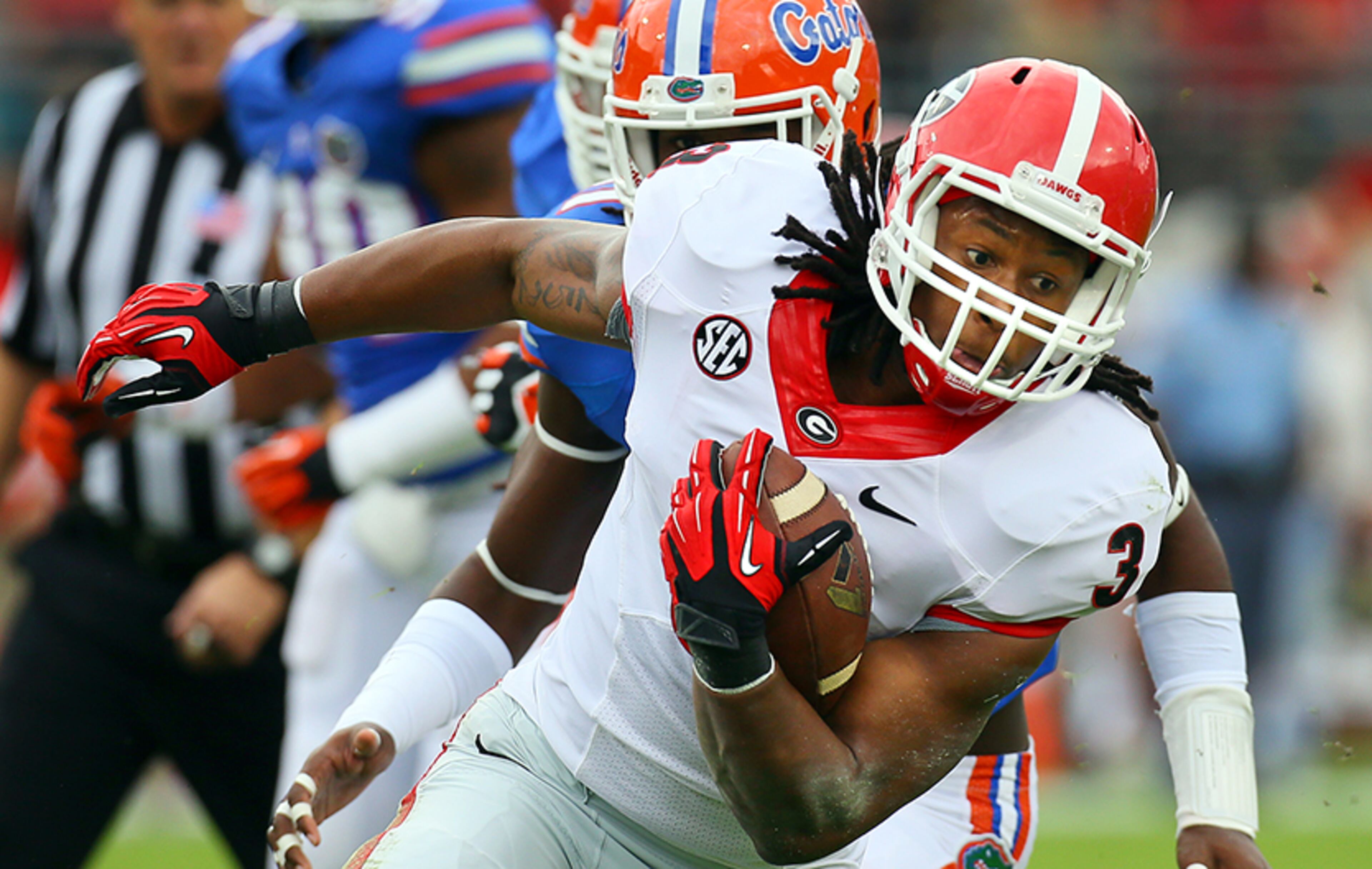 Nov. 2, 2013, Georgia vs. Florida: In Georgia's 23-20 win over Florida in 2013, Todd Gurley took a pass 73 yards for a touchdown - the longest reception of his career.