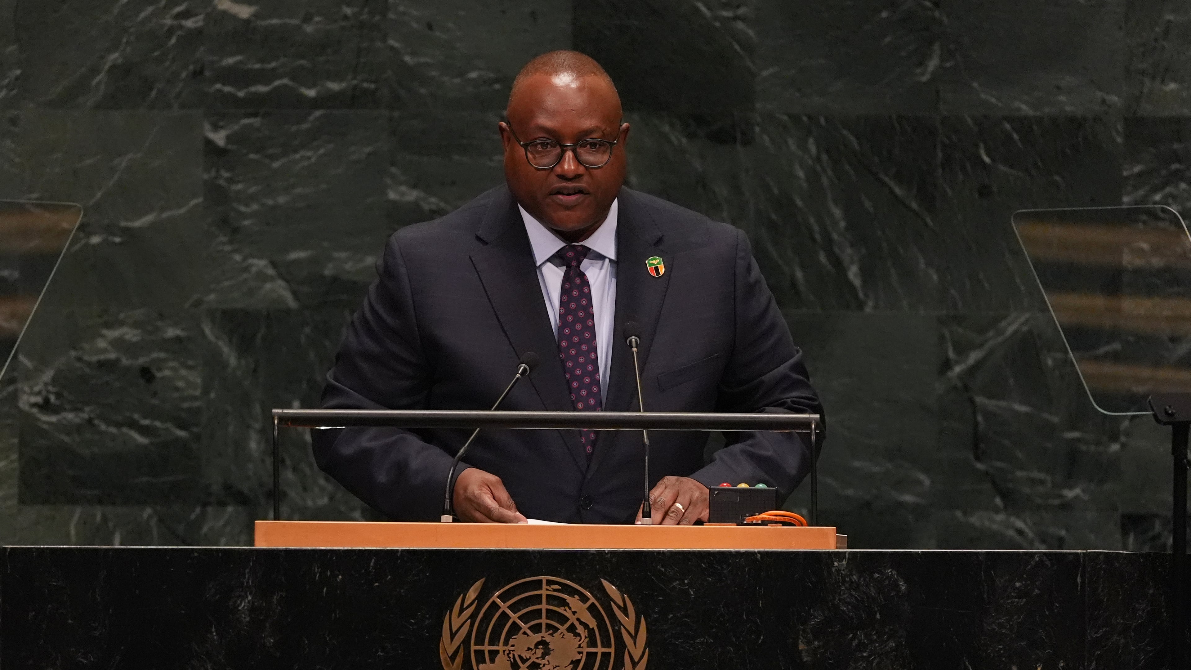 Mulambo Hamakuni Haimbe, Minister for Foreign Affairs of Zambia, speaks during the 81st session of the United Nations General Assembly at United Nations headquarters, Saturday, Sept. 26, 2026. (AP Photo/Heather Khalifa)