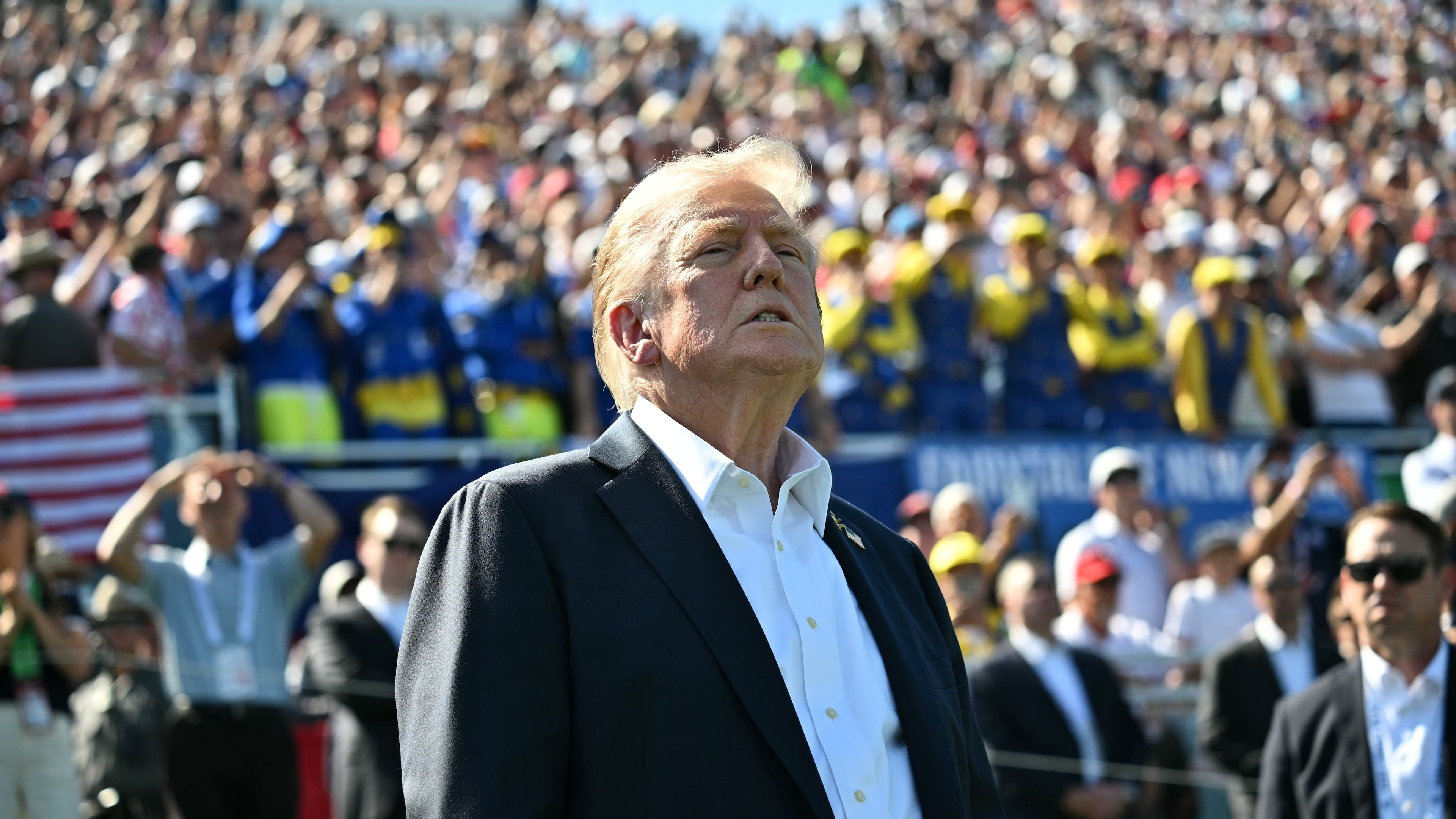 FILE - President Donald Trump attends the Ryder Cup golf tournament at Bethpage Black Golf Course in Farmingdale, N.Y., Sept. 26, 2025. (Mandel Ngan/Pool Photo via AP, File)