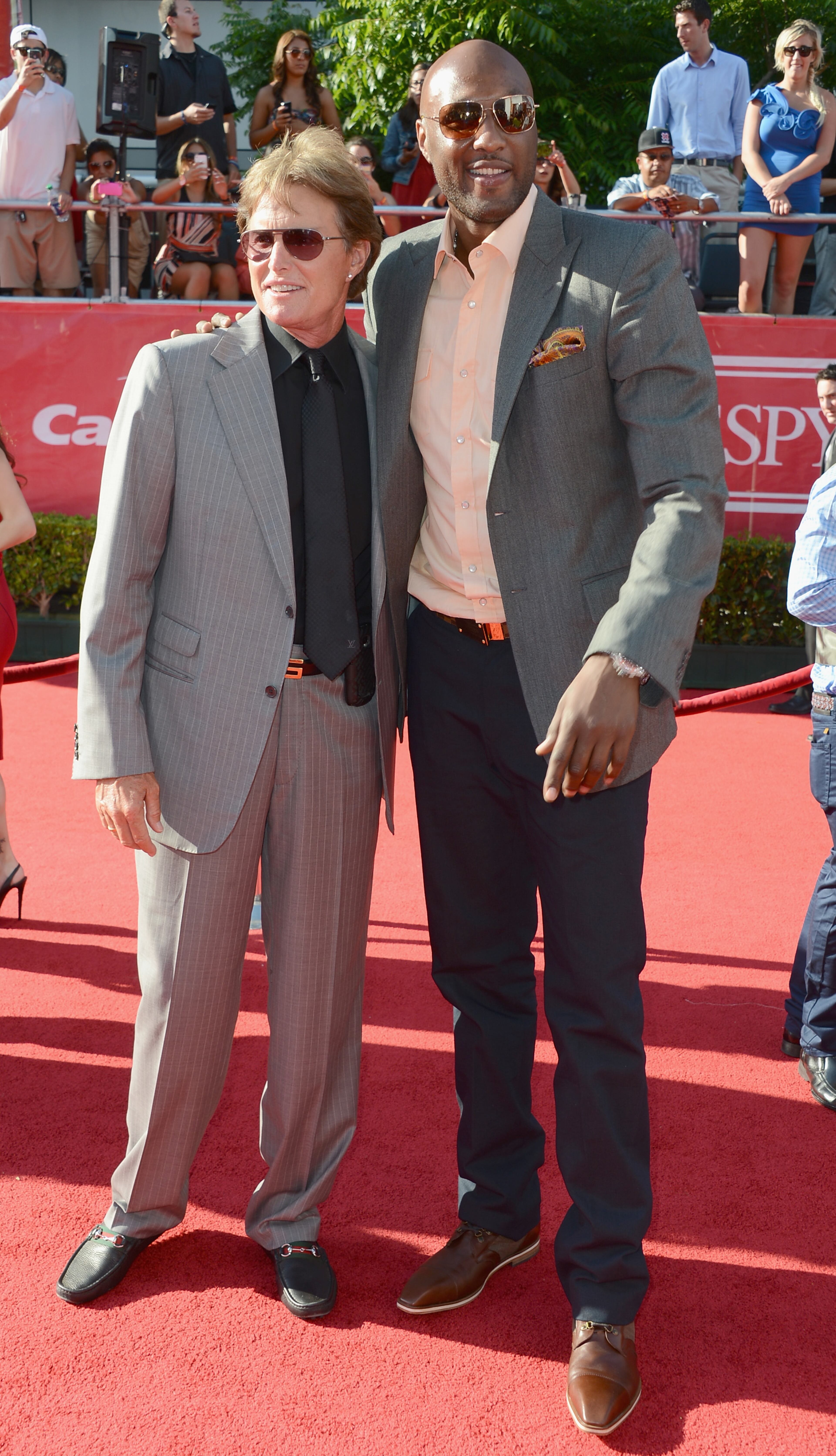 LOS ANGELES, CA - JULY 11: (L-R) US Olympic Gold Medalist Bruce Jenner and NBA player Lamar Odom arrive at the 2012 ESPY Awards at Nokia Theatre L.A. Live on July 11, 2012 in Los Angeles, California. (Photo by Frazer Harrison/Getty Images)