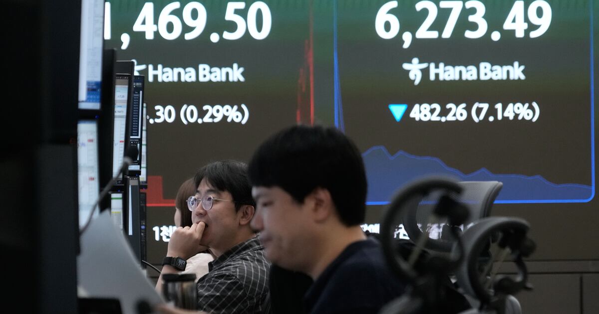 Asian shares slip and South Korea’s Kospi index sinks nearly 11% on heavy selling of chipmakers