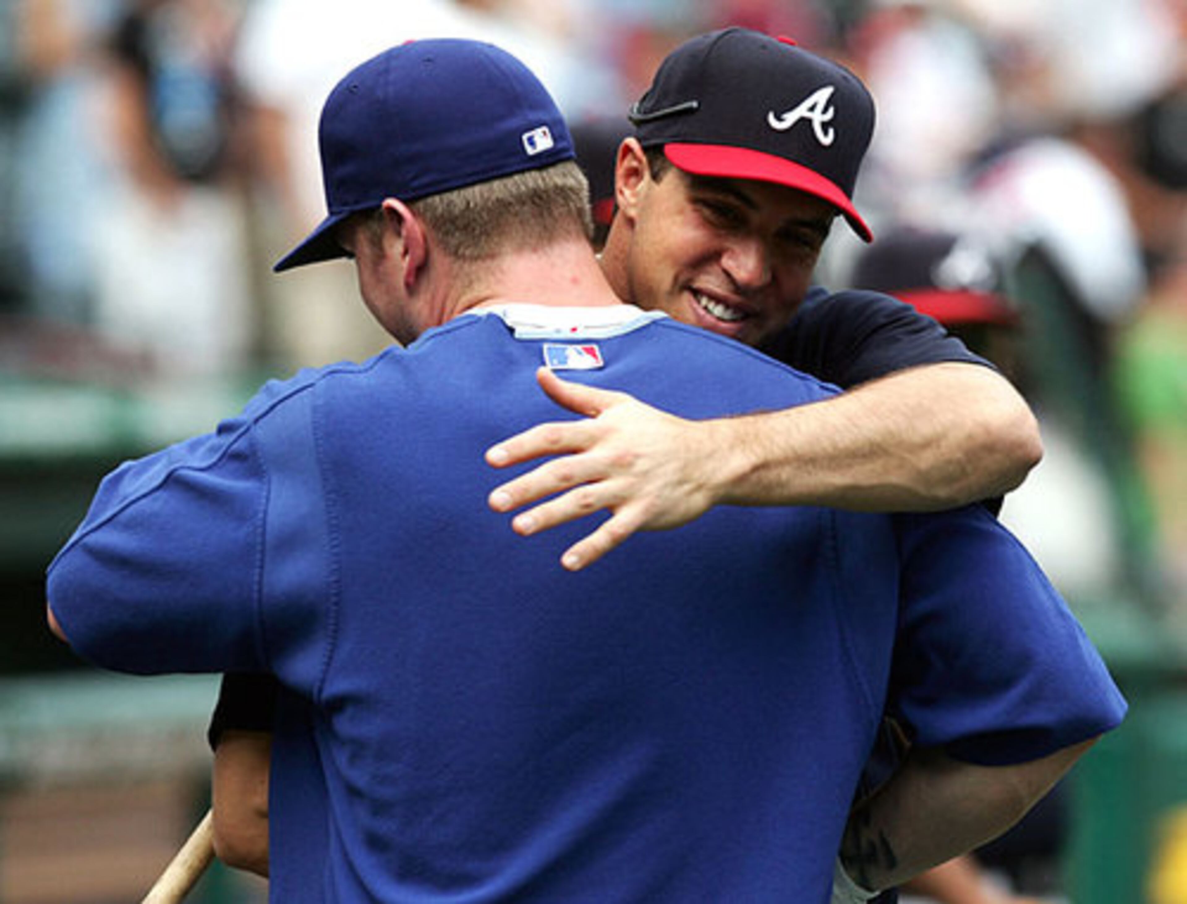 Teixeira was greeted with a hug from former teammate Hank Blalock. Teixeira spent the first five seasons of his career with the Rangers.