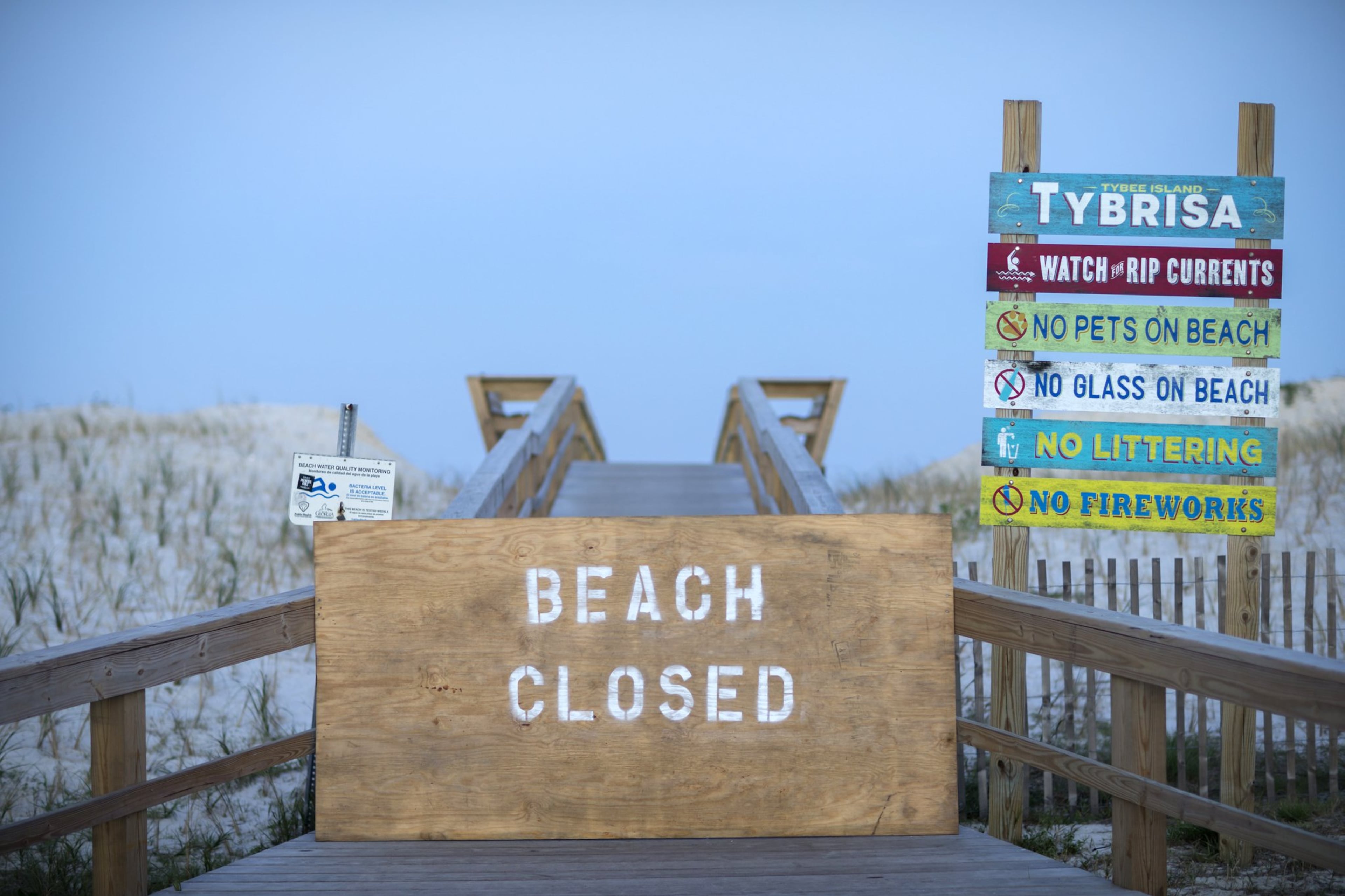 TYBEE ISLAND, GA - APRIL 3, 2020: Tybee Island’s beach entrances were closed to the public until Gov. Brian Kemp’s executive order required local authorities open the beaches for exercise outside, with social distancing of at least 6 feet. (AJC Photo/Stephen B. Morton)