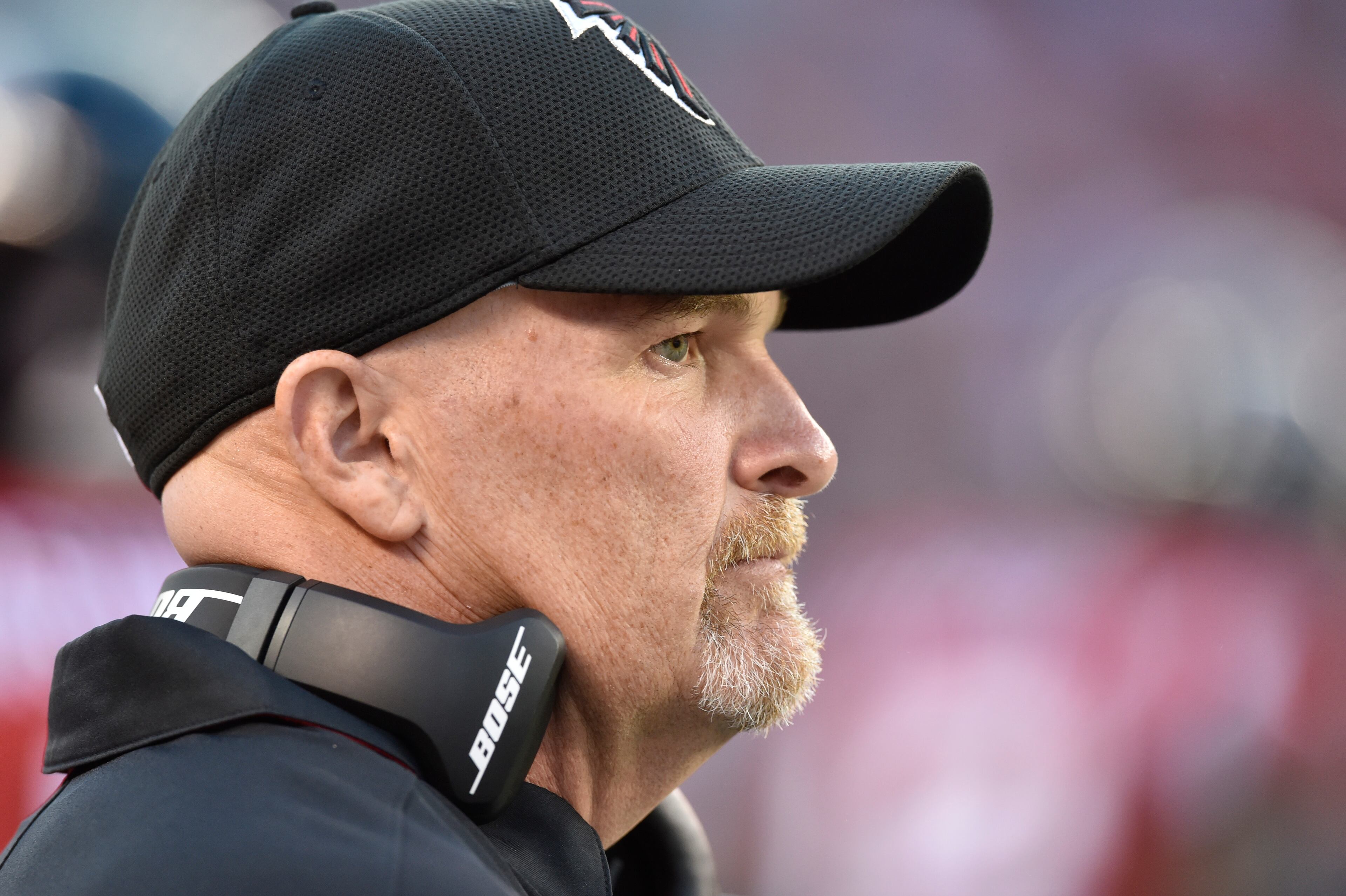 Atlanta Falcons head coach Dan Quinn works the sidelines in the first half of an NFL preseason football game against the Cleveland Browns, Thursday, Aug. 18, 2016, in Cleveland. (AP Photo/David Richard)