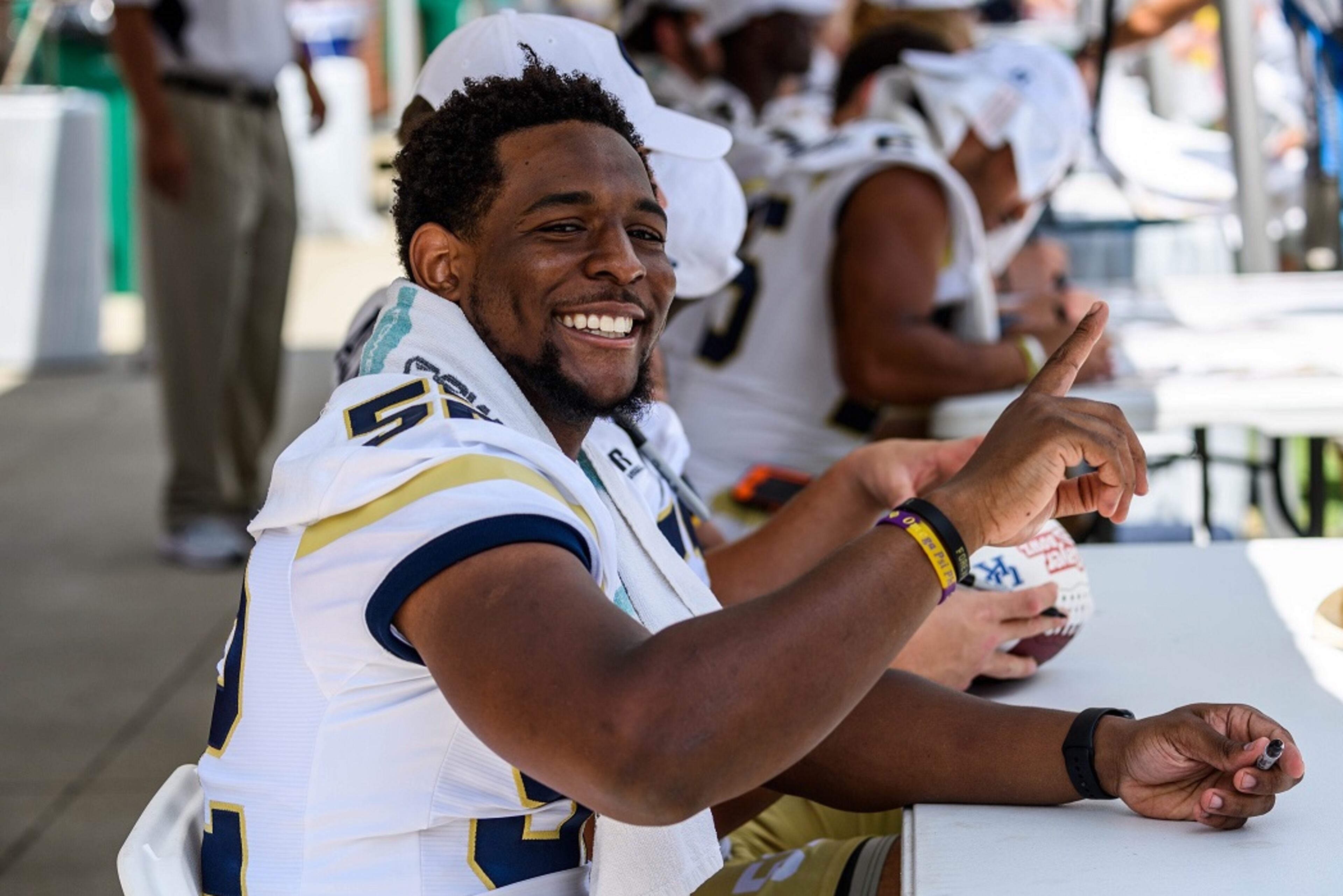 Georgia Tech linebacker Terrell Lewis (52) poses for the camera during Fan Day at Bobby Dodd Stadium on Aug. 12, 2017. -- Danny Karnik/GT Athletics