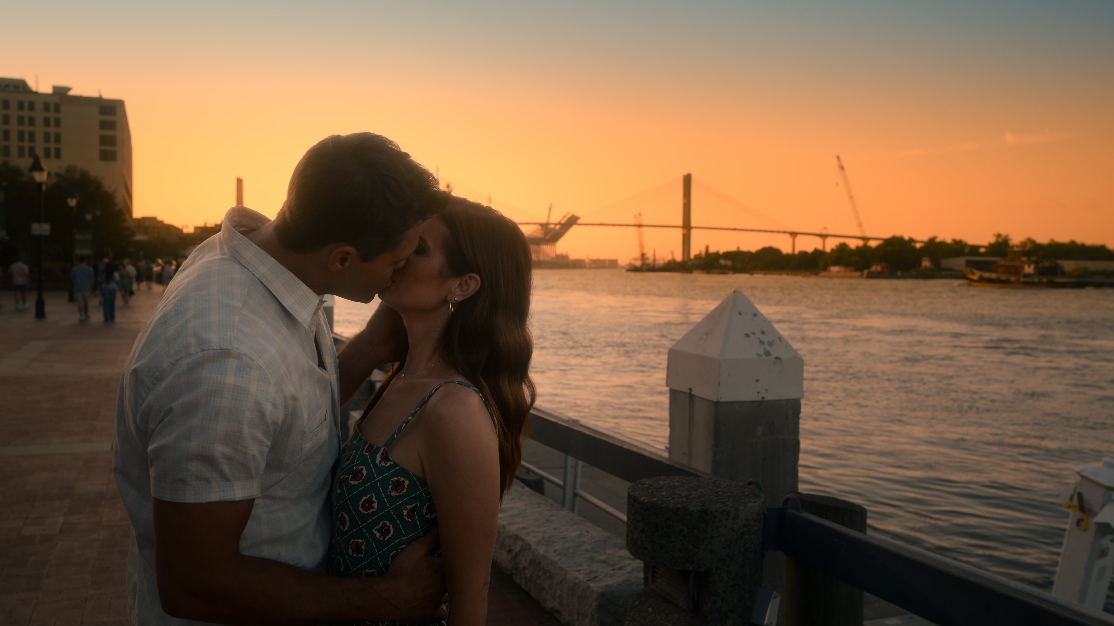 Justin Bruening as Cal Maddox and JoAnna Garcia Swisher as Maddie Townsend in Savannah for episode 8 during Season 5 of "Sweet Magnolias." (Courtesy of Netflix. © 2026)
