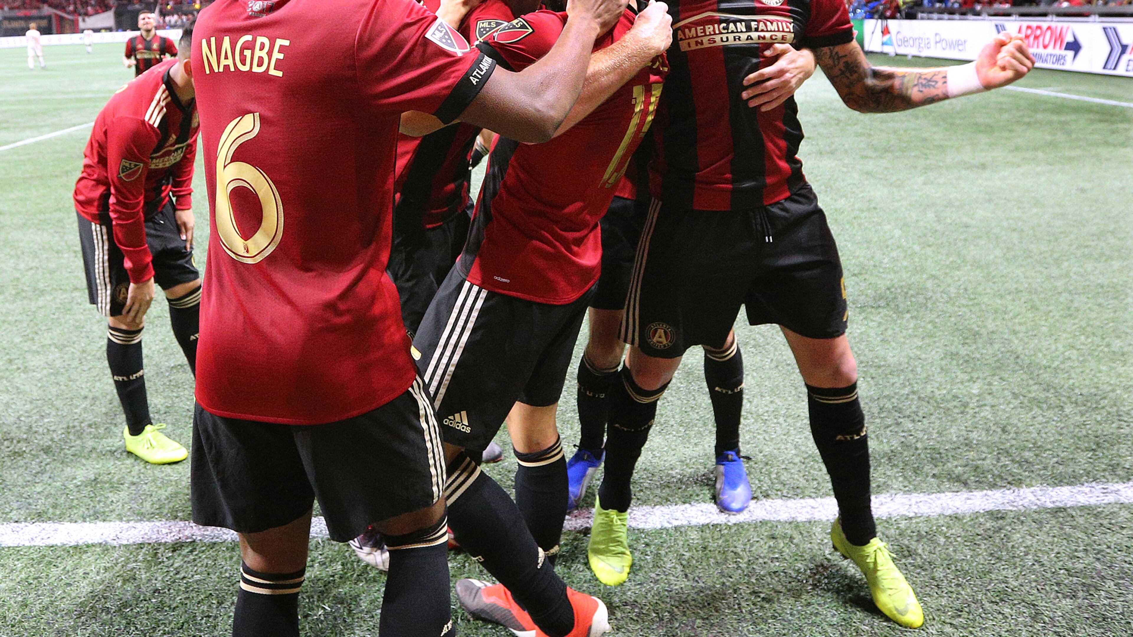 Nov 25, 2018 Atlanta: Atlanta United players mob Hector Villaiba after his goal for a 3-0 victory over the New York Red Bulls during the second half in their Eastern Conference finals MLS soccer game on Sunday, Nov. 25, 2018, in Atlanta. Curtis Compton/ccompton@ajc.com