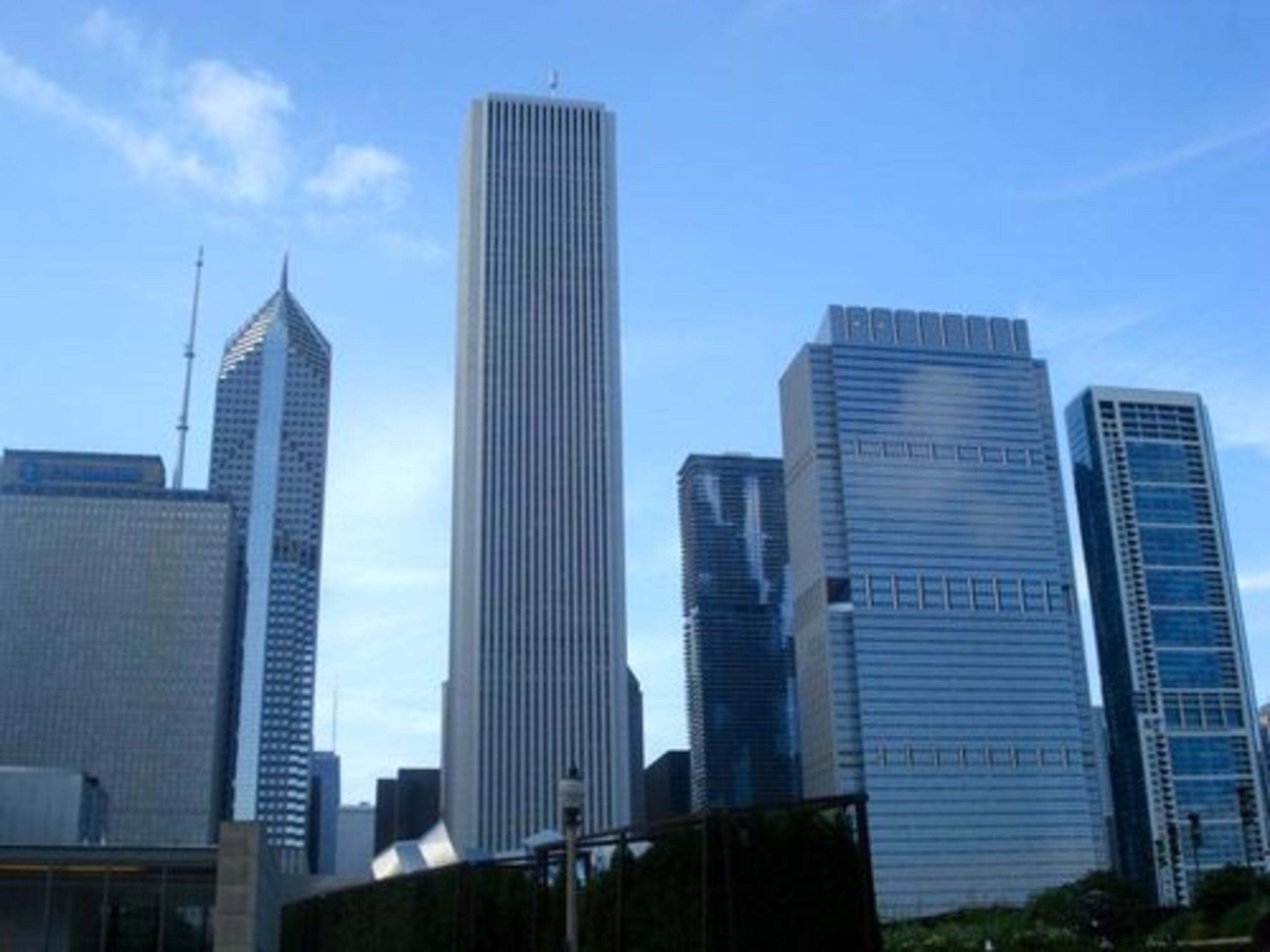 The Chicago skyline, from the shores of Lake Michigan near the Chicago Yacht Club.