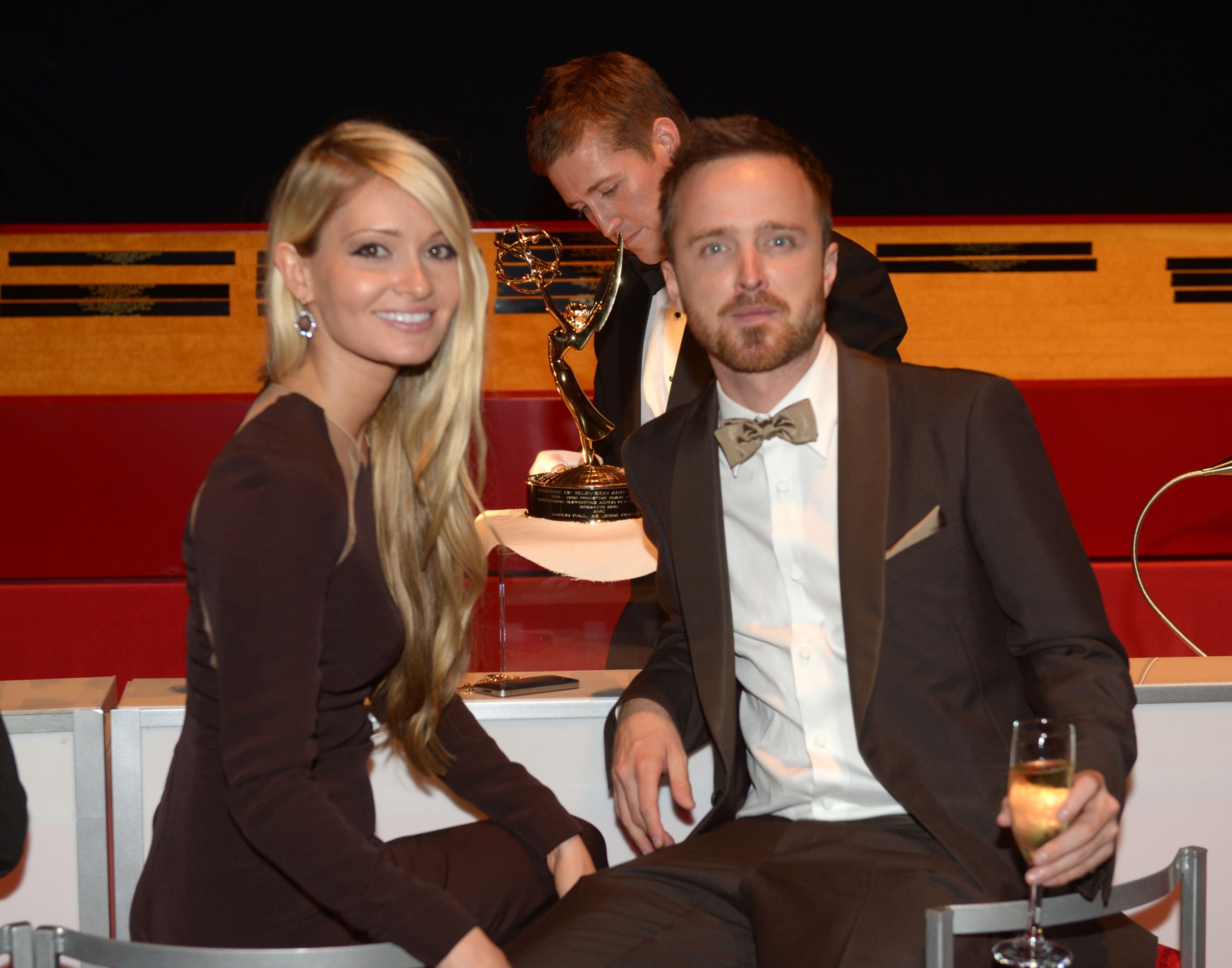 LOS ANGELES, CA - SEPTEMBER 23: Lauren Parsekian and actor Aaron Paul attends the 64th Annual Primetime Emmy Awards Governors Ball at Nokia Theatre L.A. Live on September 23, 2012 in Los Angeles, California. (Photo by Kevin Winter/Getty Images)