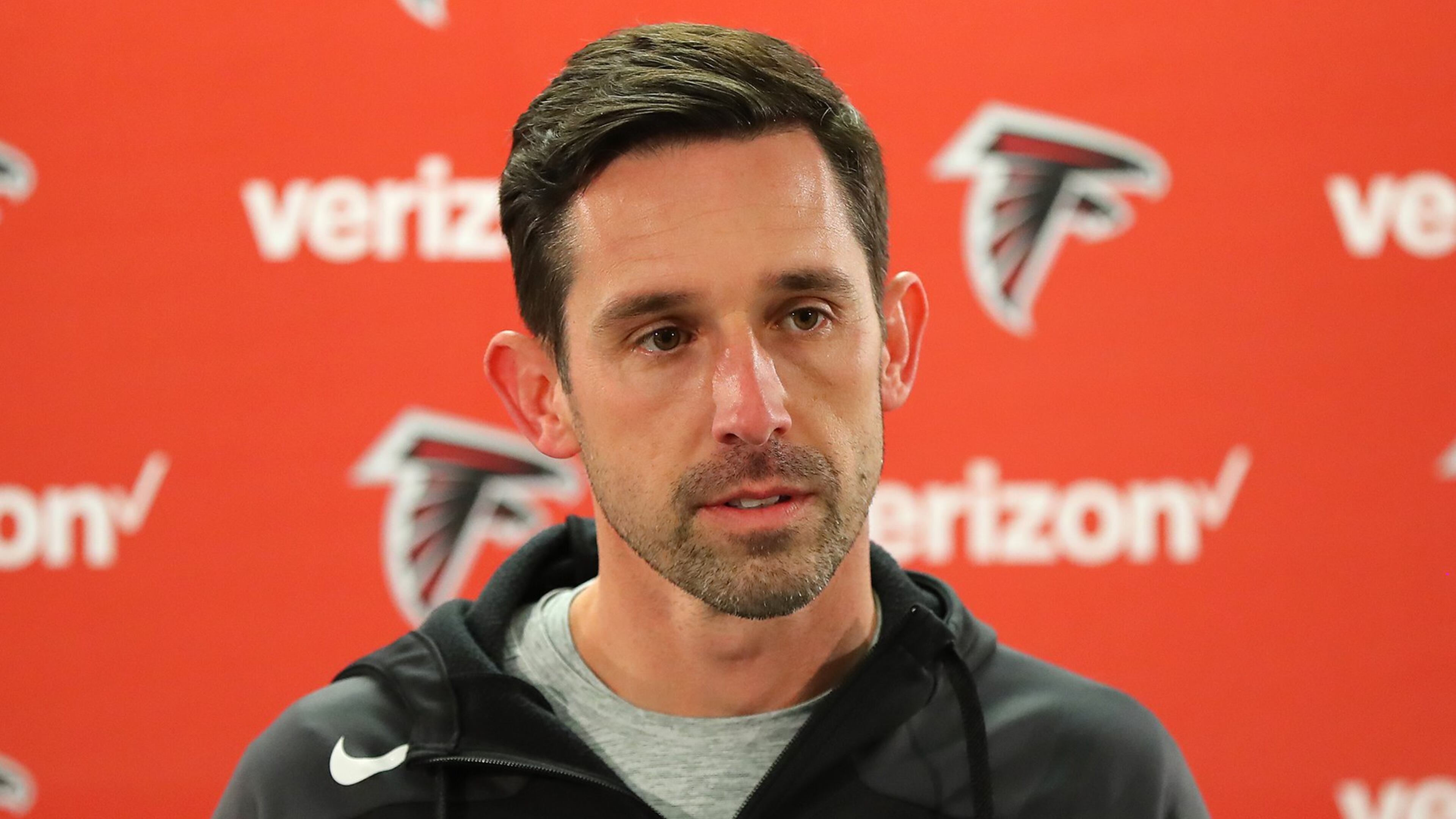 Falcons offensive coordinator Kyle Shanahan holds his press conference while preparing for the NFC divisional playoff football game against the Seahawks on Wednesday, Jan. 11, 2017, in Flowery Branch. Shanahan responded to questions on his ongoing interview process for head coaching jobs. Curtis Compton/ccompton@ajc.com