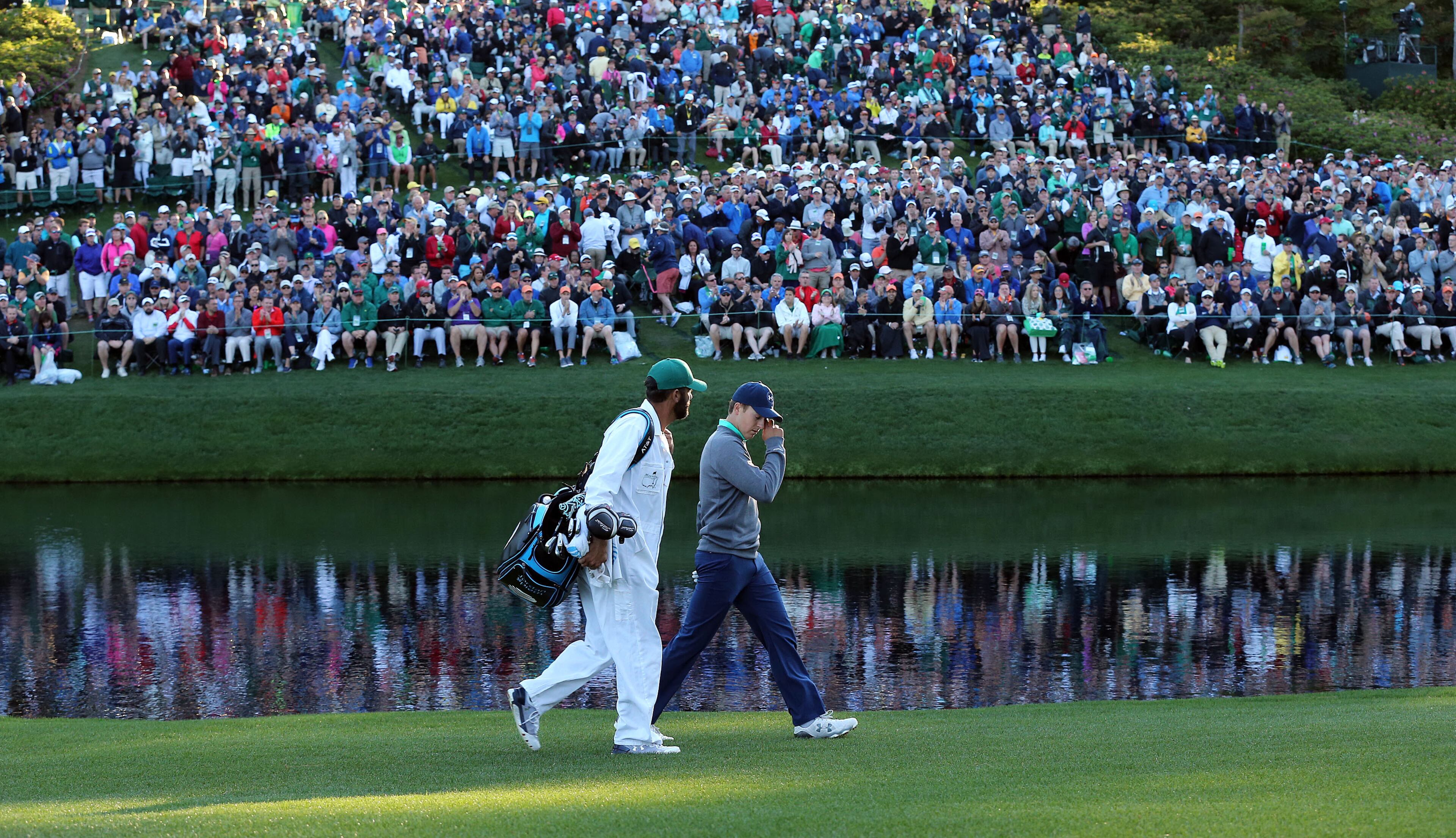 April 9, 2016 AUGUSTA Jordan Spieth walks around the pond to the 16th green during the third round of the 80th Masters at the Augusta National Golf Club, Saturday, April 9, 2016. Curtis Compton/ccompton@ajc.com