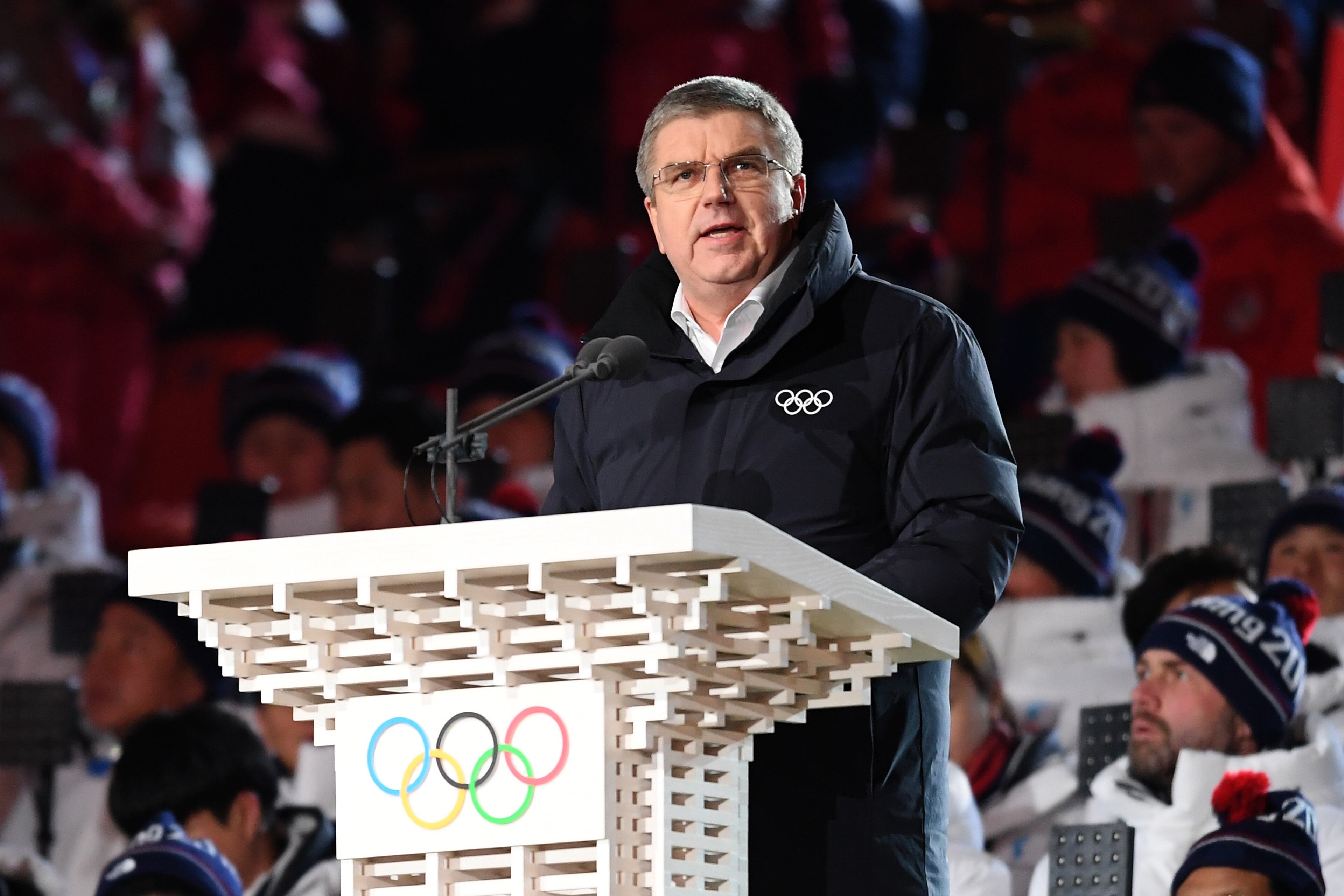 PYEONGCHANG-GUN, SOUTH KOREA - FEBRUARY 09: IOC President Thomas Bach delivers an address during the Opening Ceremony of the PyeongChang 2018 Winter Olympic Games at PyeongChang Olympic Stadium on February 9, 2018 in Pyeongchang-gun, South Korea. (Photo by Quinn Rooney/Getty Images)