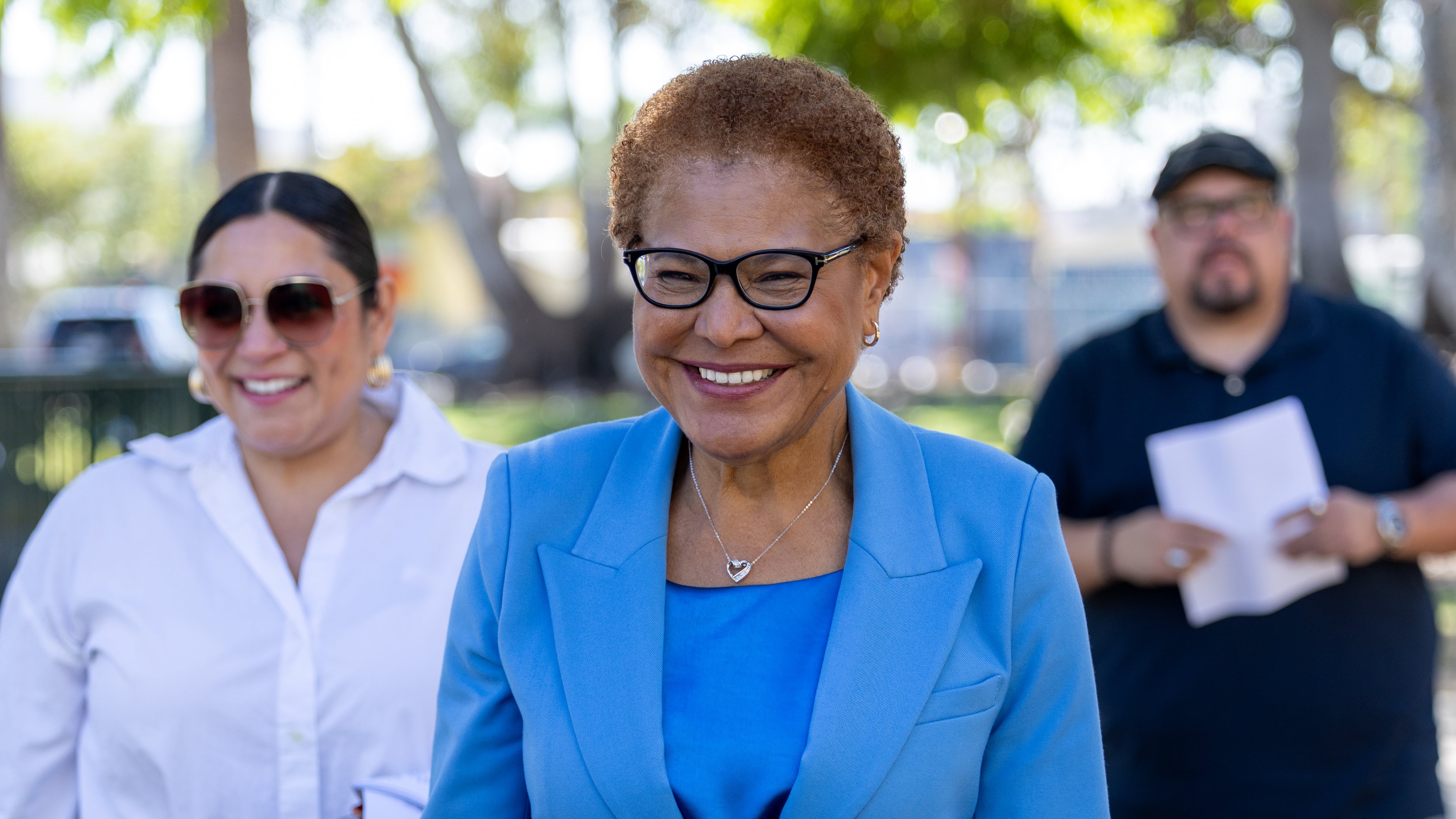 Los Angeles Mayor Karen Bass smiles at guests during a campaign event on Monday, Oct. 19, 2026, in Los Angeles. (AP Photo/Amanda Villegas)