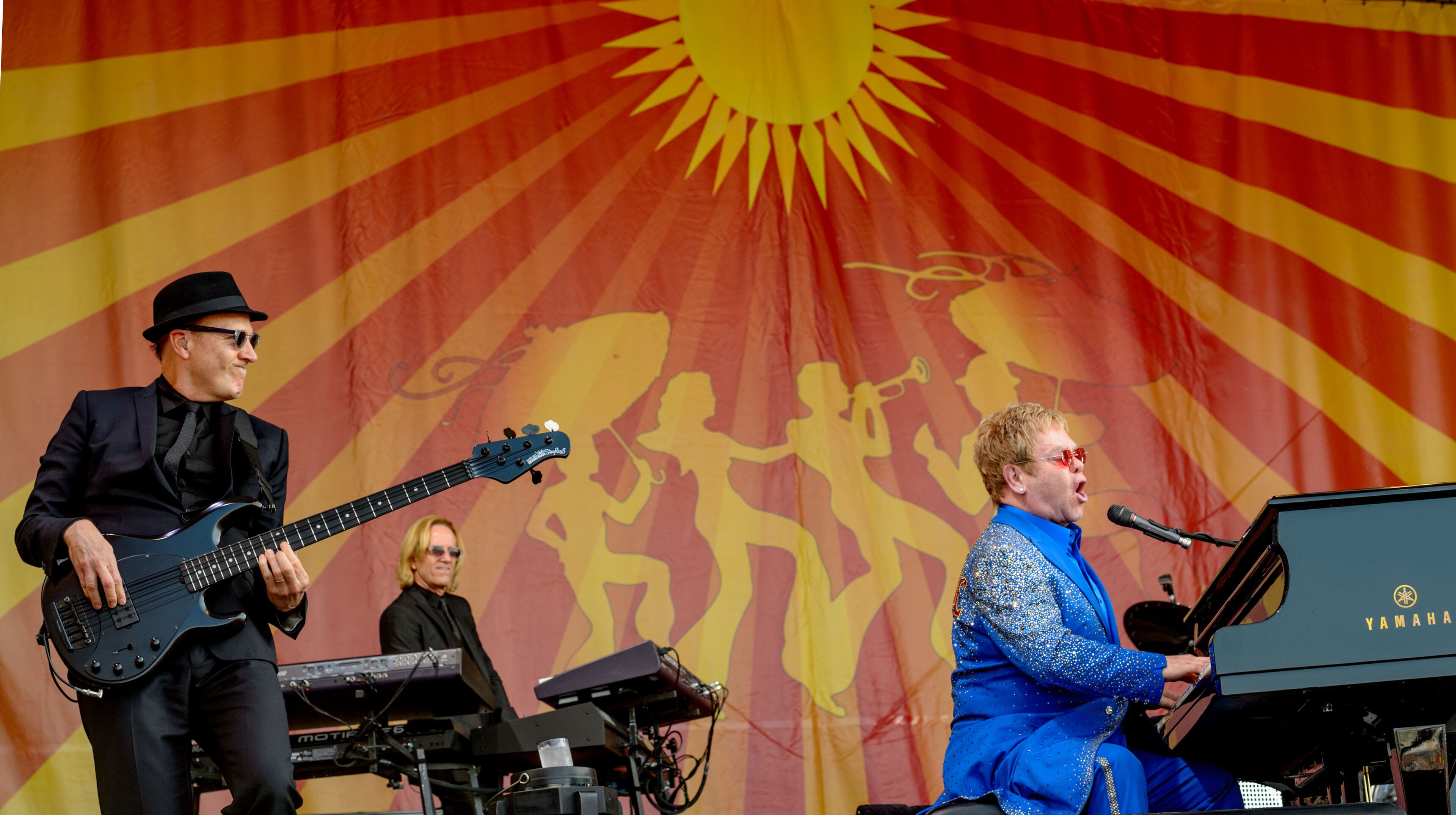 Sir Elton John performs to a packed crowd on the Acura Stage on the second Saturday of Jazz Fest in New Orleans, Saturday, May 2, 2015. (Matthew Hinton/The Advocate via AP) MAGS OUT; INTERNET OUT; NO SALES; TV OUT; NO FORNS; LOUISIANA BUSINESS INC. OUT (INCLUDING GREATER BATON ROUGE BUSINESS REPORT, 225, 10/12, INREGISTER, LBI CUSTOM); MANDATORY CREDIT