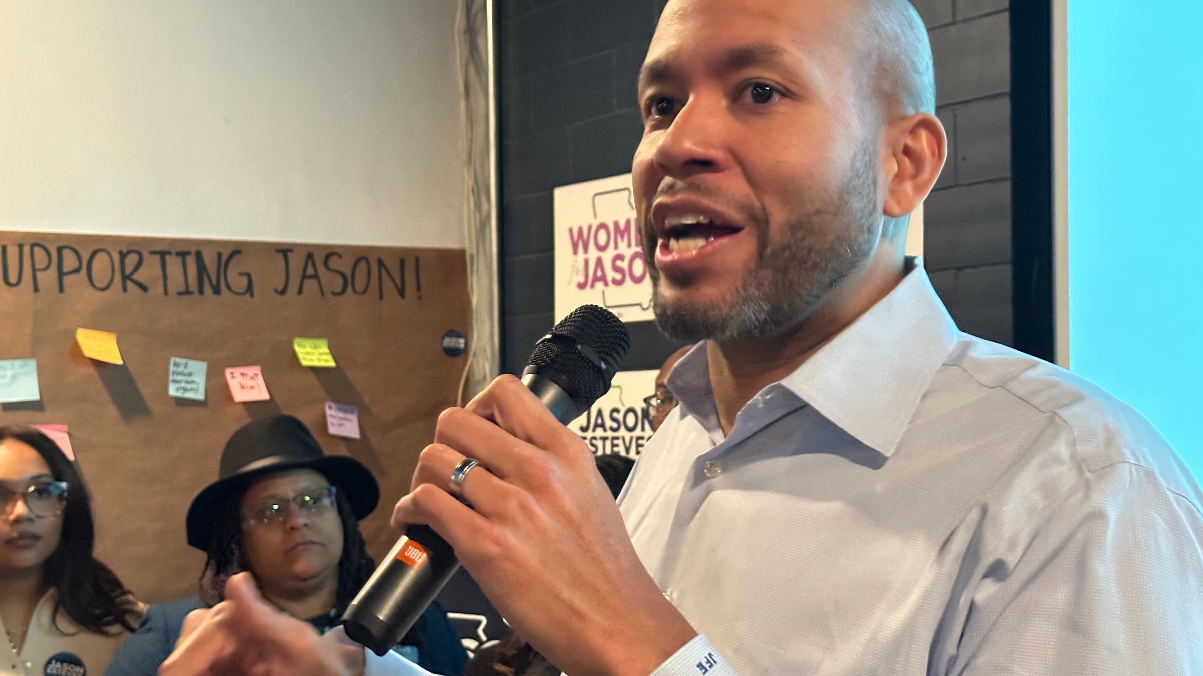 Democrat Jason Esteves, a former Georgia state senator running for governor, speaks to supporters at a campaign event on Thursday, Jan 22, 2026 in Atlanta. (AP Photo/Jeff Amy)