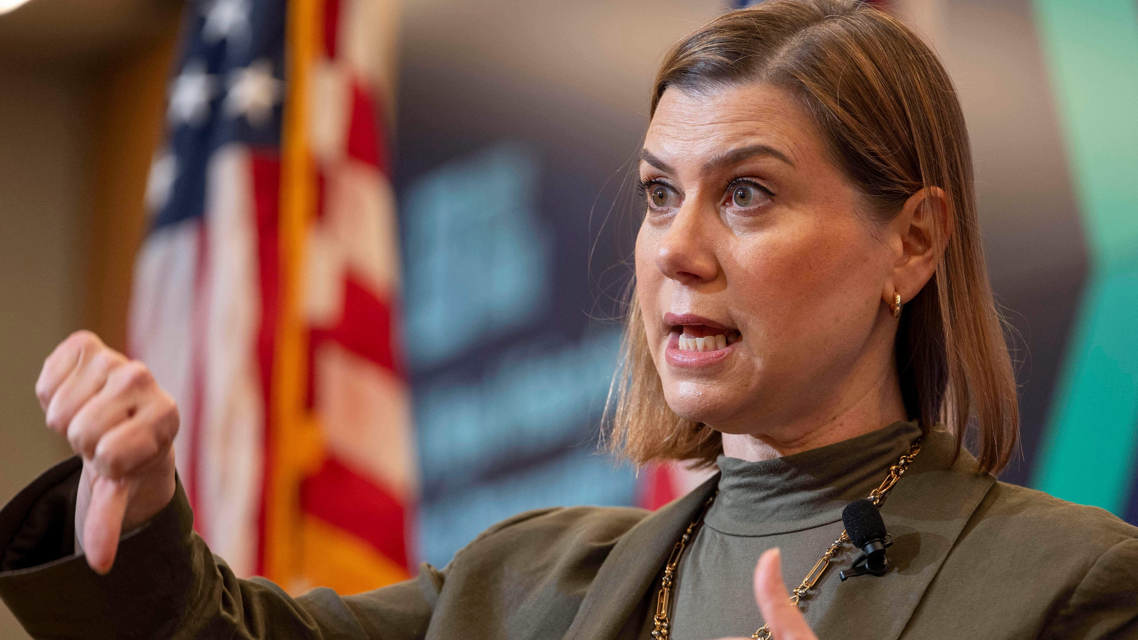 FILE - Sen. Elissa Slotkin, D-Mich., speaks at the Center for American Progress, June 26, 2025, in Washington. (AP Photo/Kevin Wolf, File)