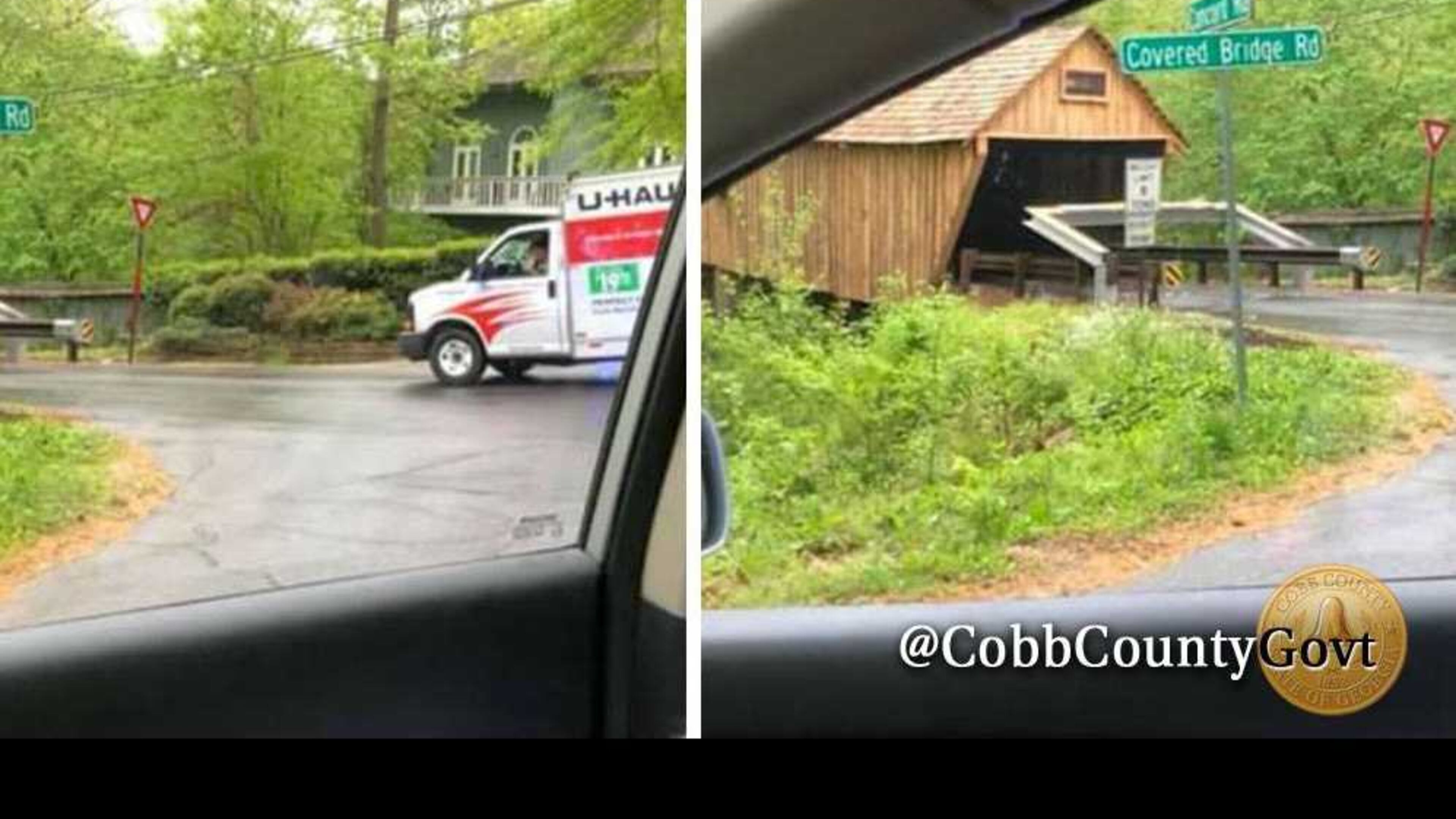 A U-Haul truck was two feet too tall when it ran into the historic covered bridge near Smyrna.