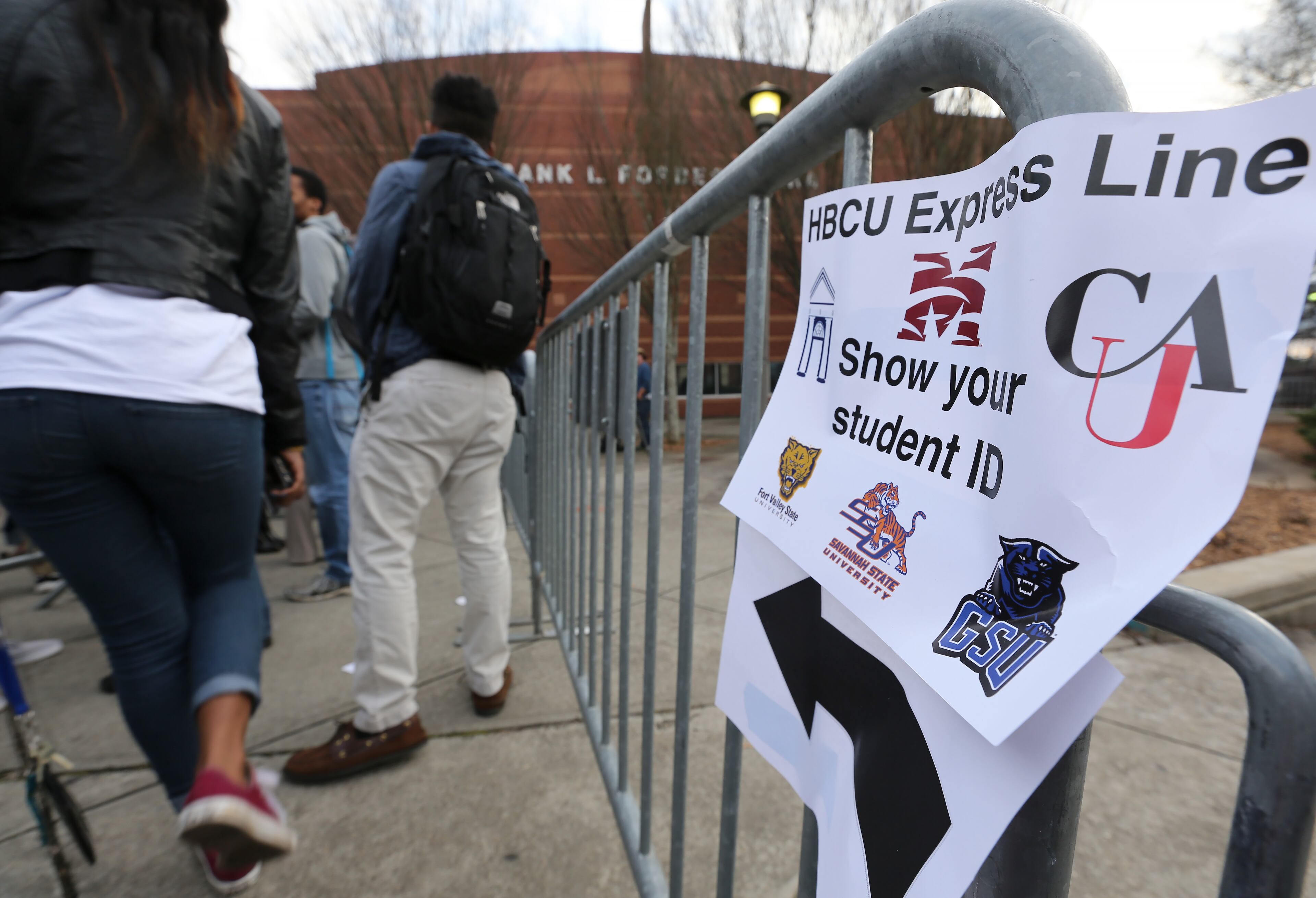 Students wait in the HBCU express line while headed for the Bernie Sanders campaign rally at Morehouse College on Tuesday evening February 16, 2016. Ben Gray / bgray@ajc.com