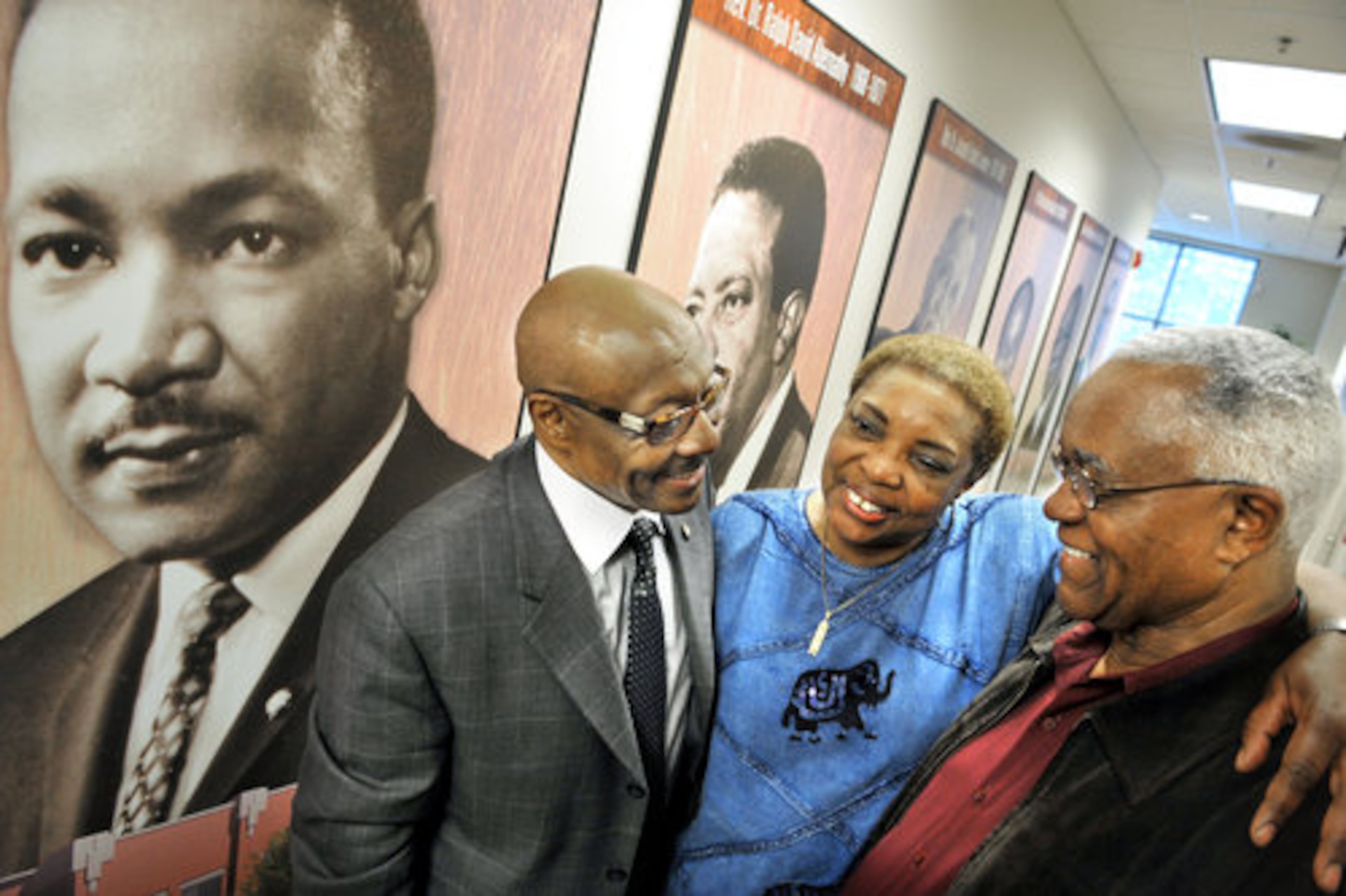 At the SCLC offices in downtown Atlanta, Willie M. Bolden (from left), Lula Joe Williams and J.T. Johnson reminisce in a hallway lined with larger-than-life images of past SCLC presidents, beginning with Martin Luther King Jr. The three are unsung warriors of the civil rights movement.